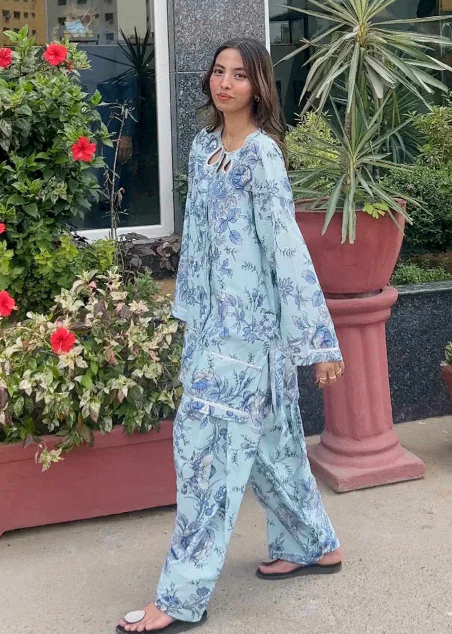 Urban Cut Cotton Printed Co Ord Set with Farshi Salwar Women 2pcs