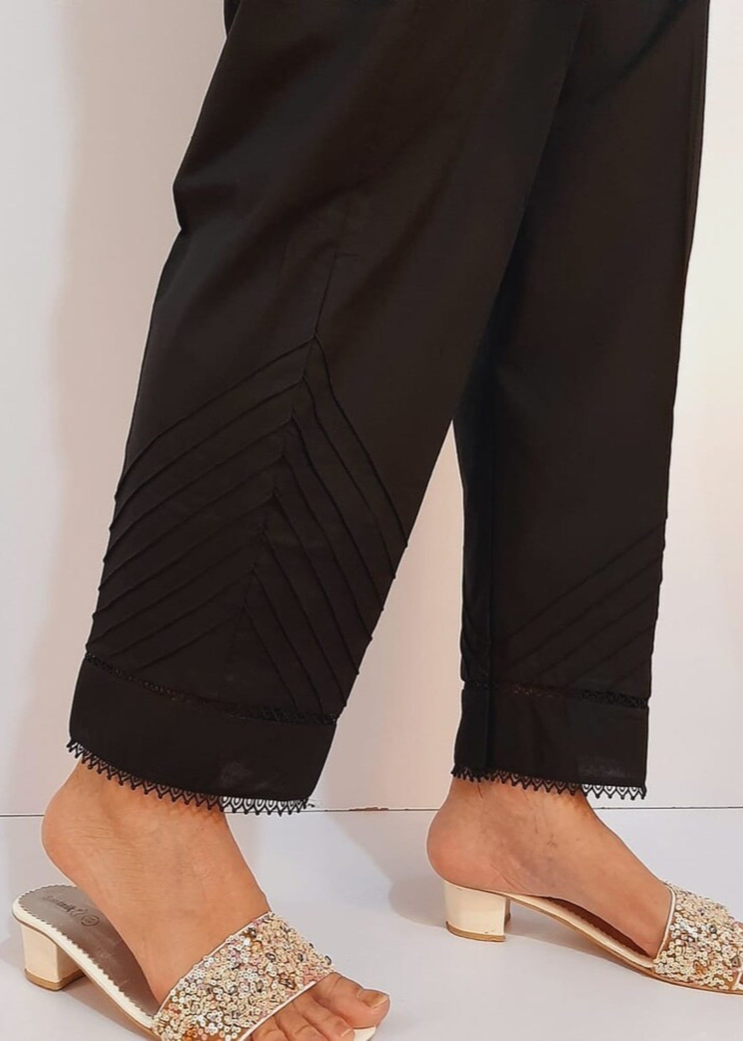 Zardi Laces embellished Soft Cotton Trouser Black PT37 Women 1pcs
