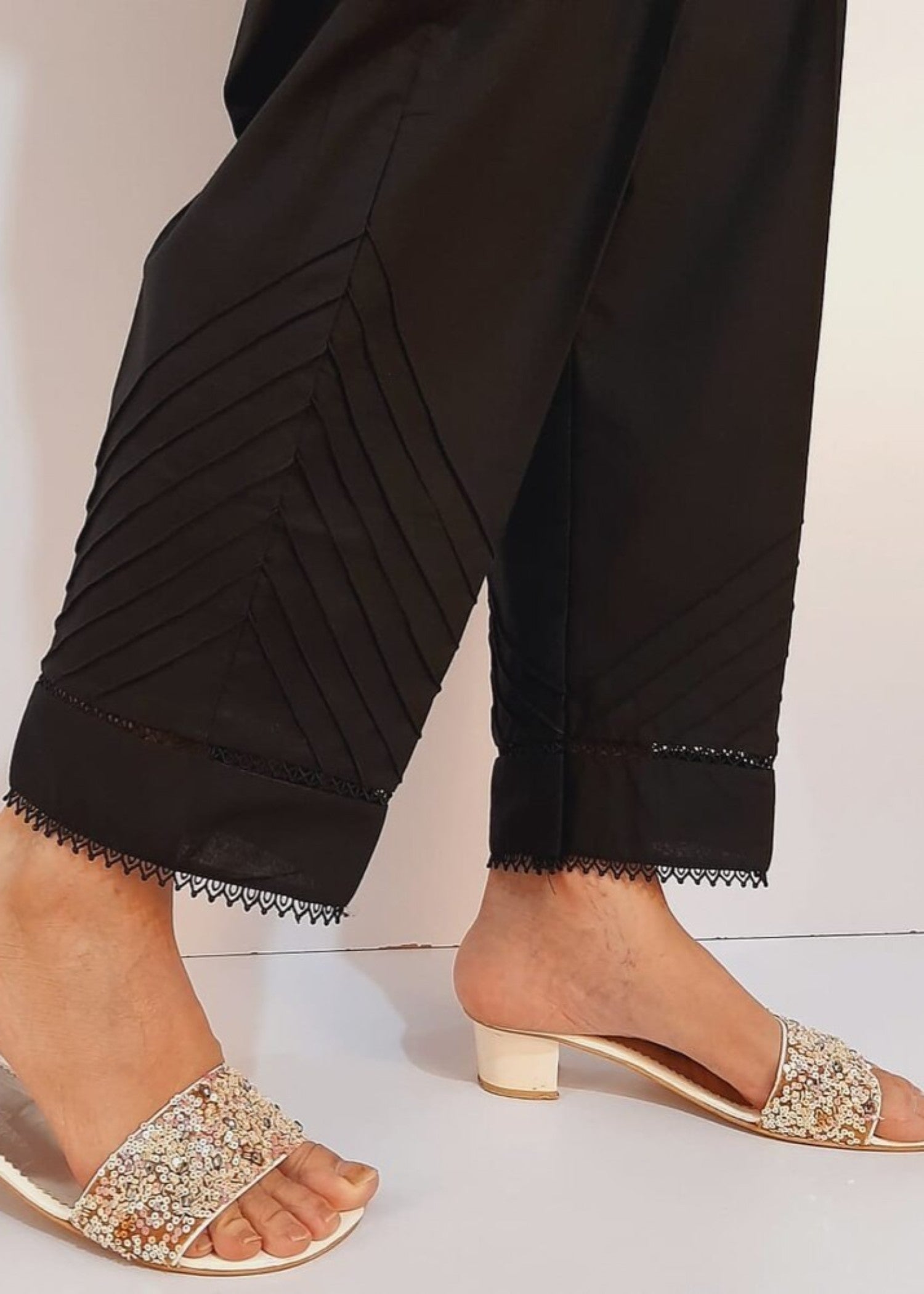 Zardi Laces embellished Soft Cotton Trouser Black PT37 Women 1pcs