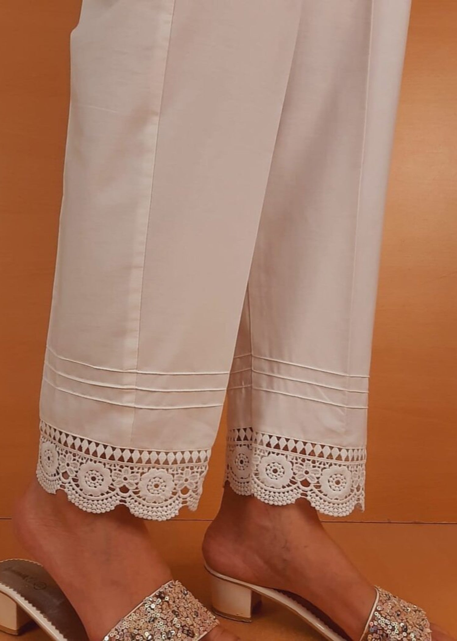 Zardi Lace Embellished Trouser Cotton White ZT206 Women 1pcs
