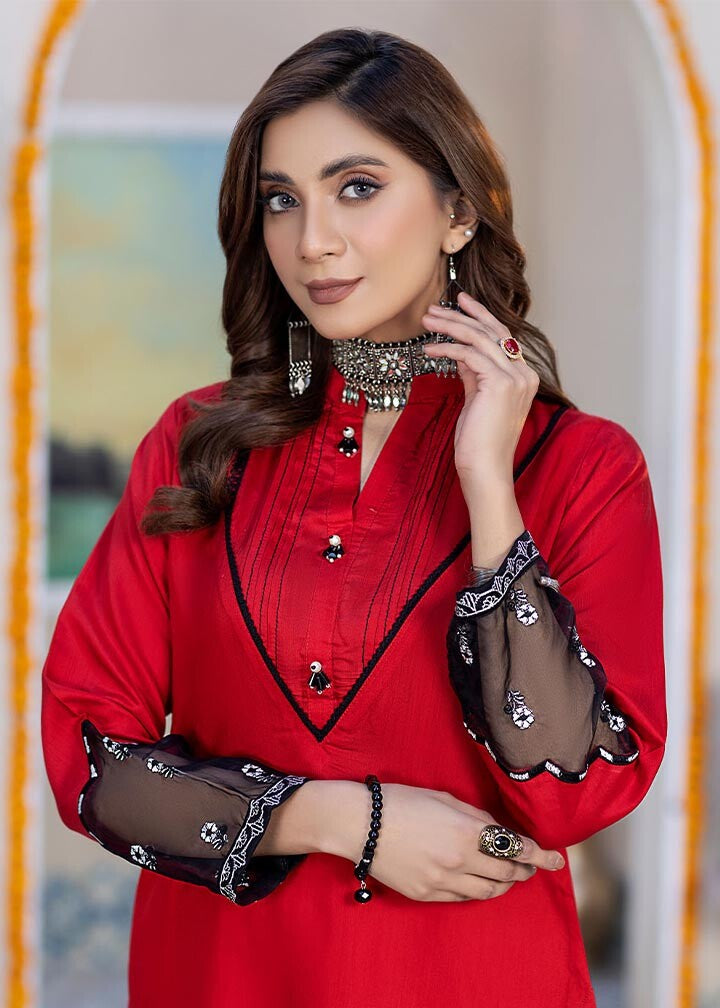 Madame Red Embroidered Viscose Suit 2557 Women 3pcs