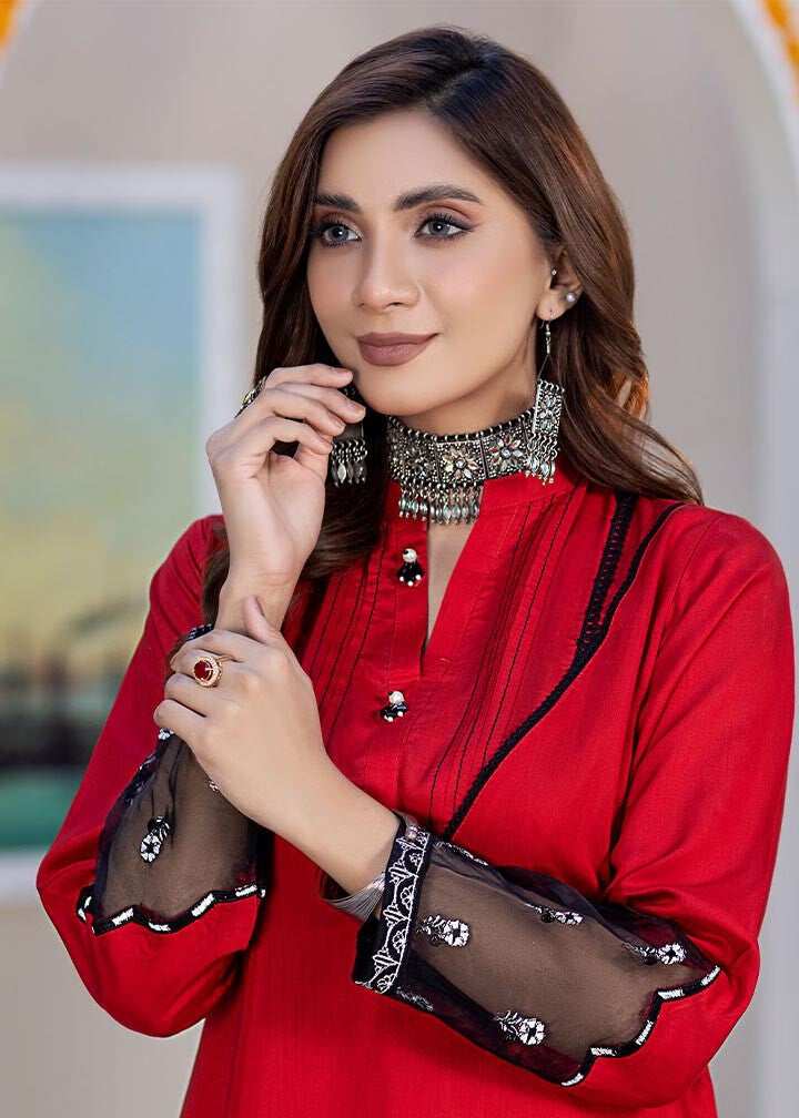 Madame Red Embroidered Viscose Suit 2557 Women 3pcs