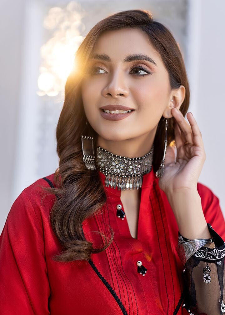 Madame Red Embroidered Viscose Suit 2557 Women 3pcs