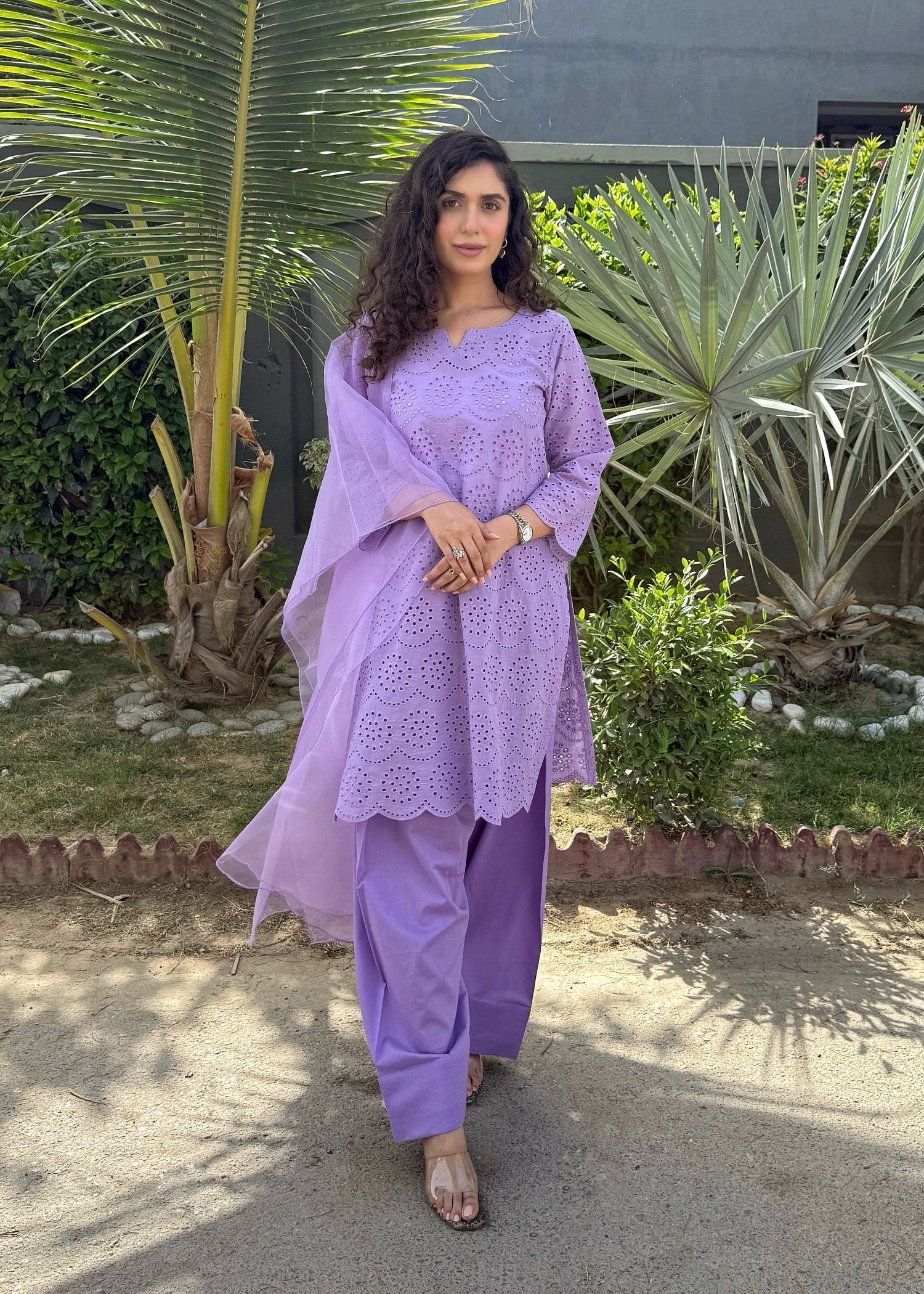 Naaz Couture Farshi Chikankari Shalwar Kameez suit Lilac Women 3pcs