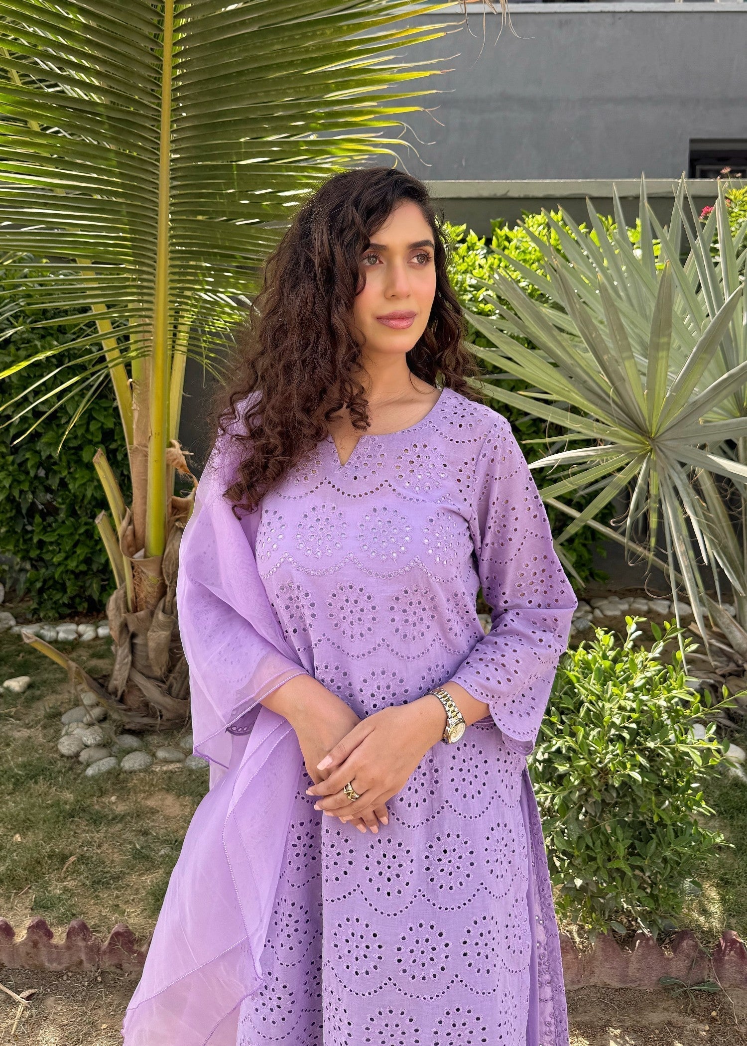 Naaz Couture Farshi Chikankari Shalwar Kameez suit Lilac Women 3pcs