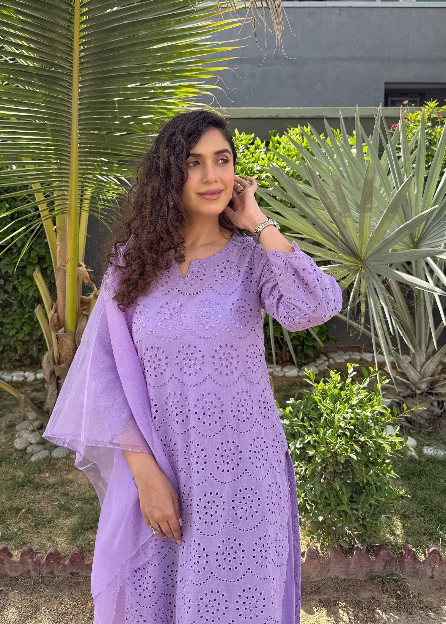 Naaz Couture Farshi Chikankari Shalwar Kameez suit Lilac Women 3pcs