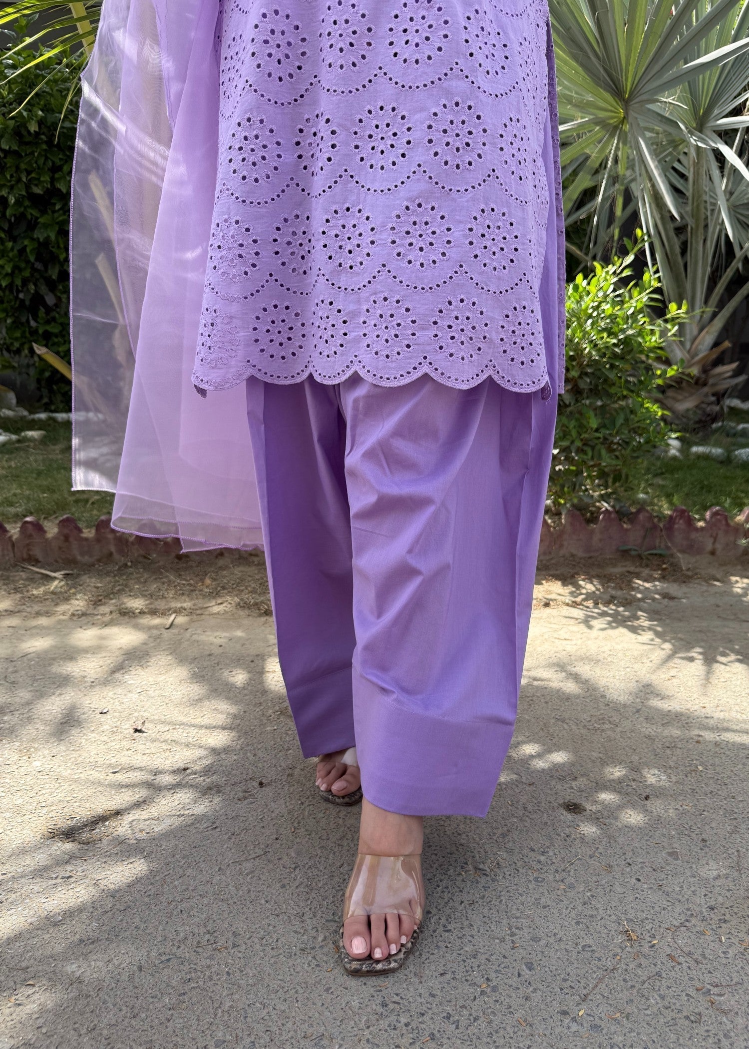 Naaz Couture Farshi Chikankari Shalwar Kameez suit Lilac Women 3pcs