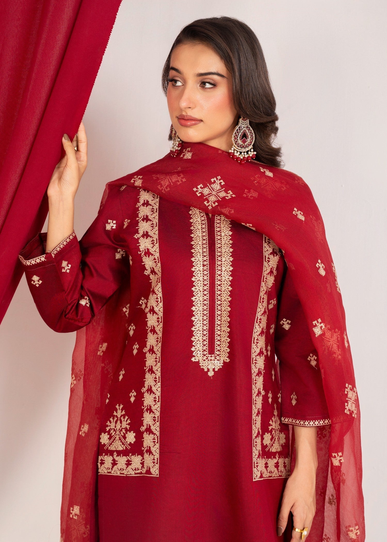 Al Burhan Apparel naazish mahroon Women 3pcs