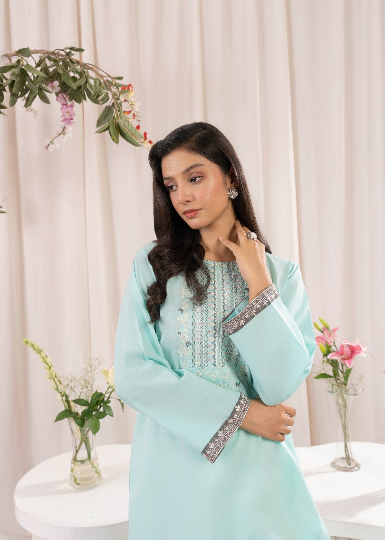 Musani Embroidered Lawn Stitched Shirt Sky Blue Women 1pcs