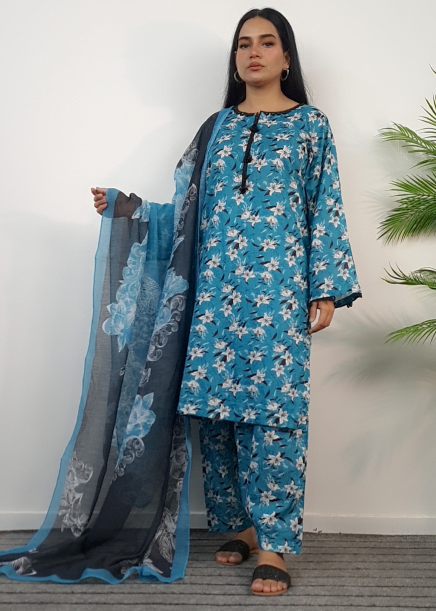 Namal Zara Ltd Summer Pret Lawn Pacific Blue Floral Design Women 3pcs