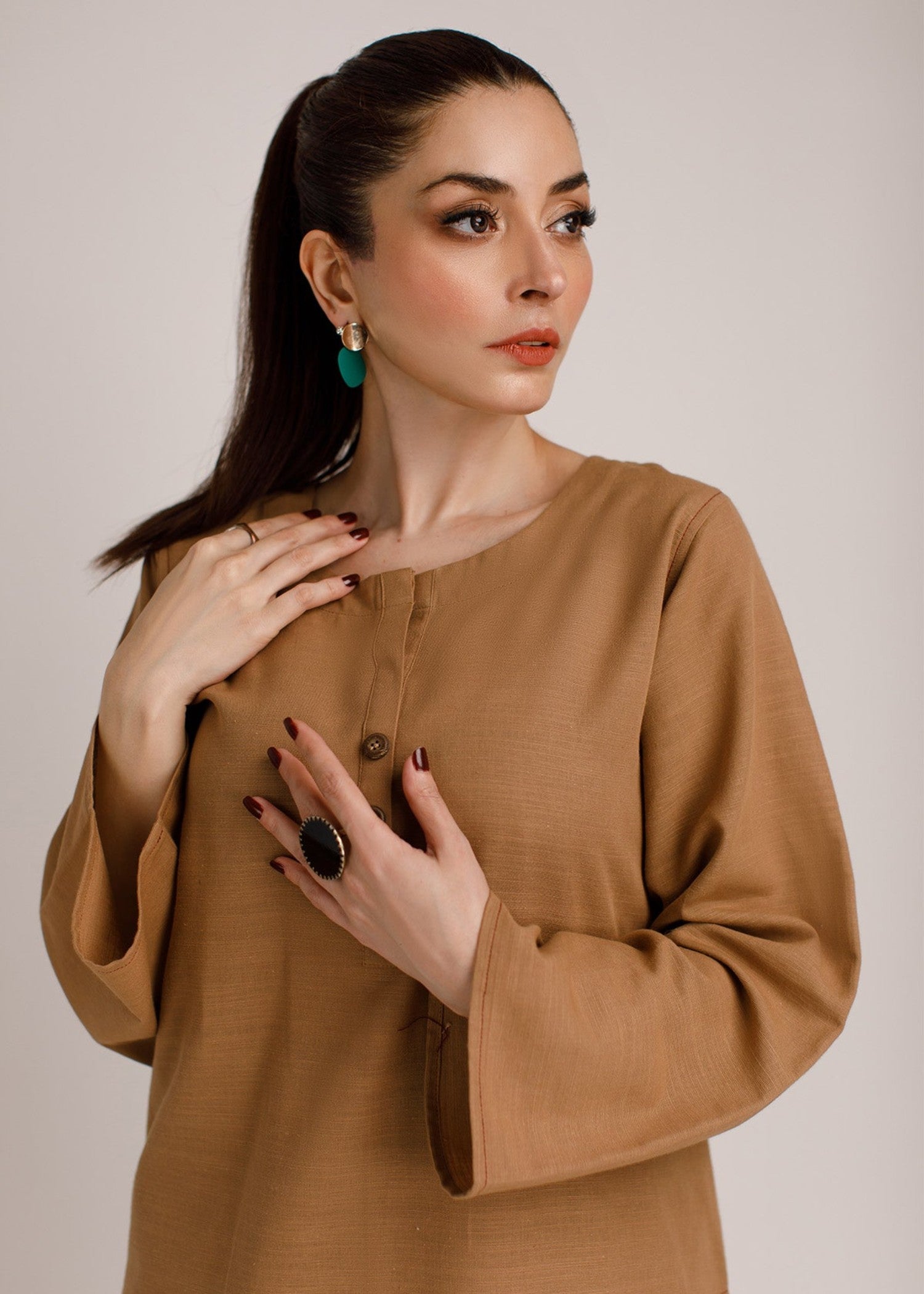 Peach Republic Pastel Brown Khaddar Suit Women 2pcs