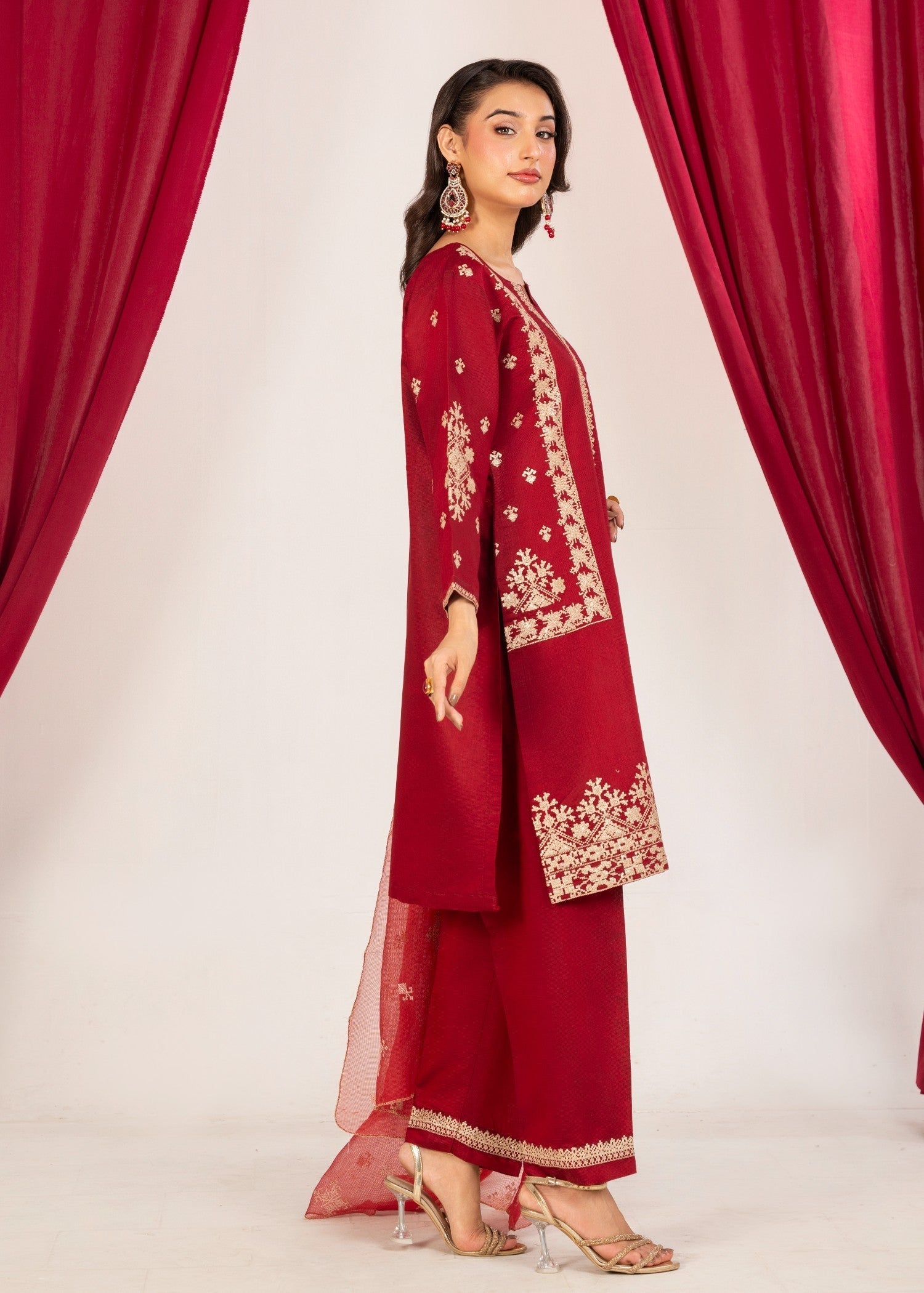 Al Burhan Apparel naazish mahroon Women 3pcs