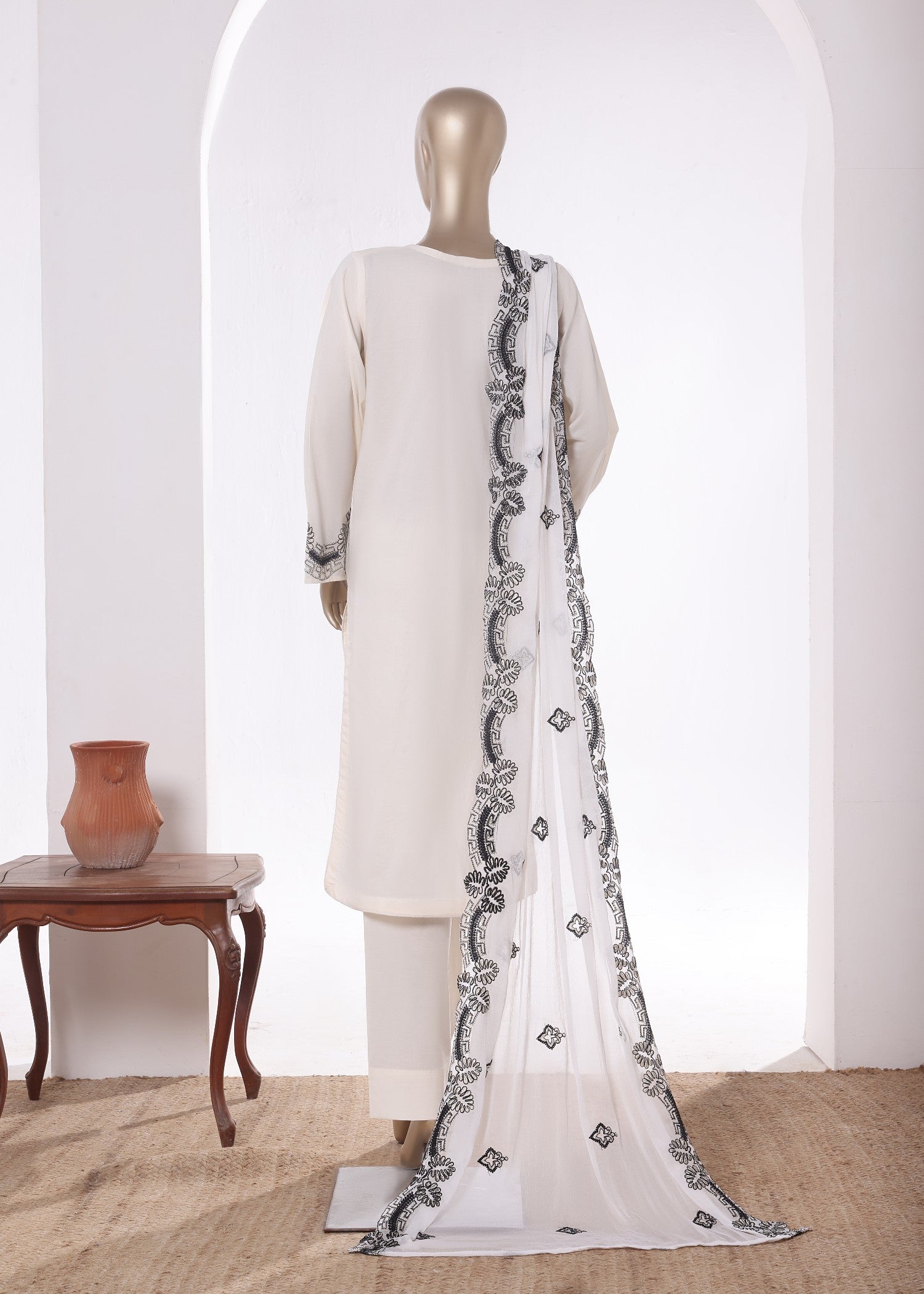 Khombi Centipede BZ 195 Off White Cotton Embroidered Dress Women 3pcs