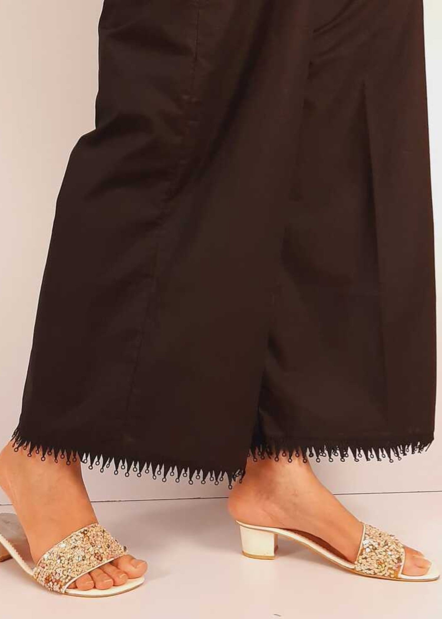 Zardi Palazzo With Bottom Lace Soft Cotton Black ZT502 Women 1pcs