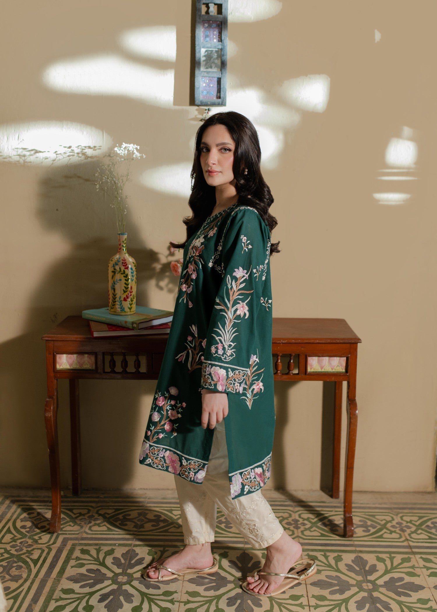 Azulie Green Embroidered Kurta by Women 1pcs