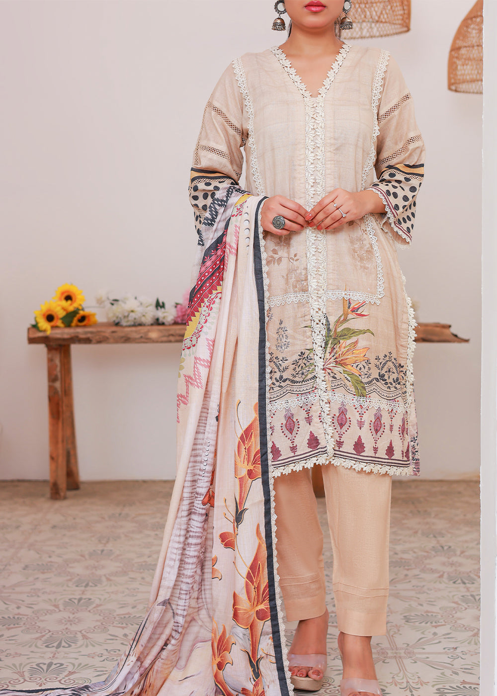 Green Printed lawn stitched suit D2 Women 3pcs