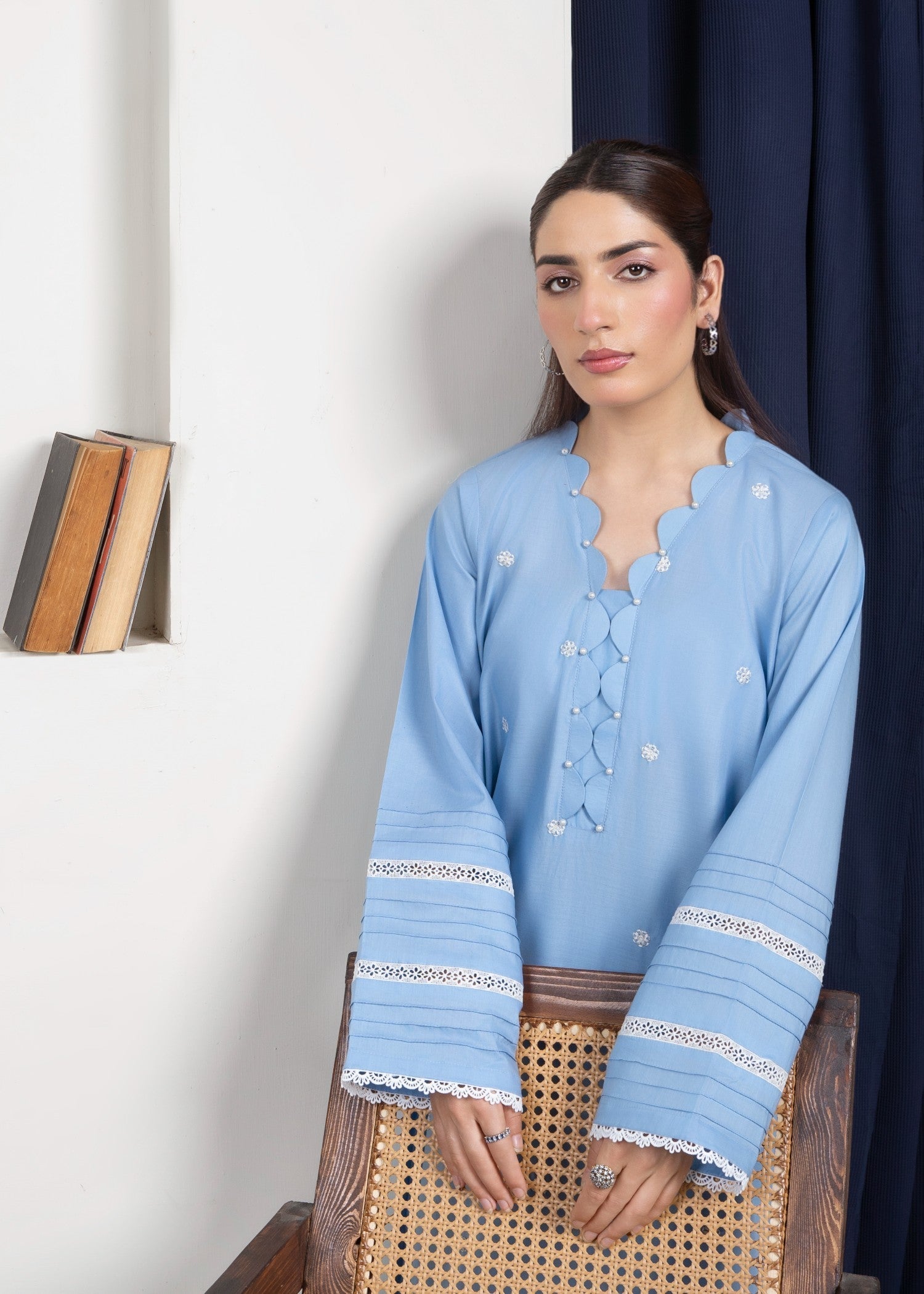 Ahlam By Safa Textile Embroidery Suit (Sky Blue) Women 2pcs