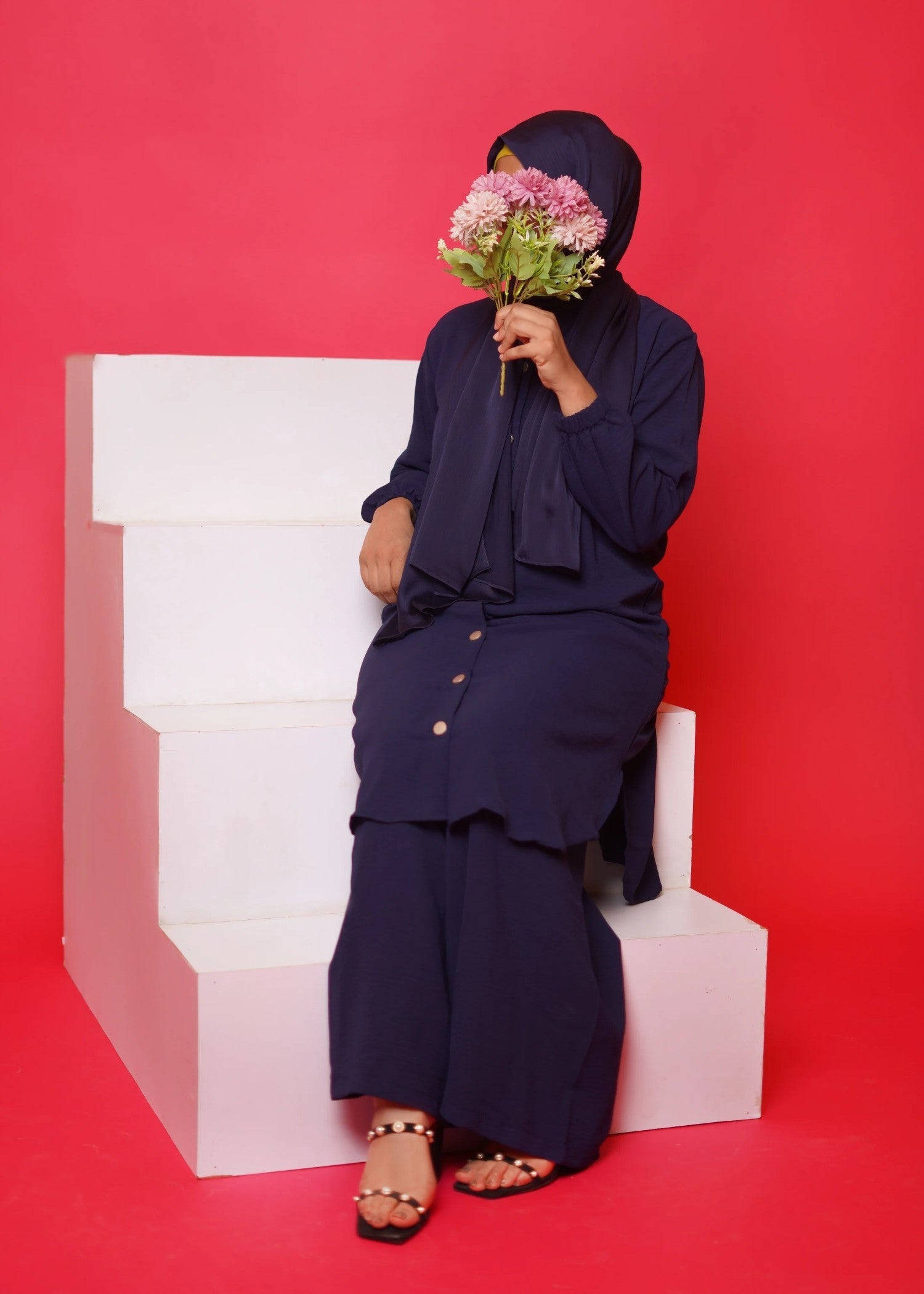 Al Rubab Collection Pocket Style Co Ord Set Dark Blue Women 2pcs