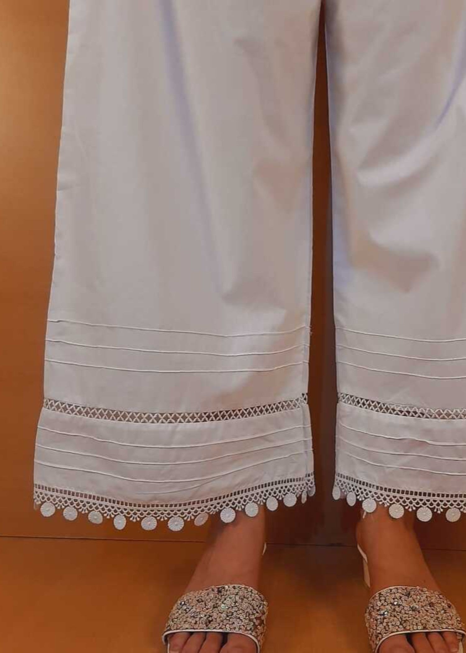 Zardi Laces Embellished Cotton Palazzo White PT28 New Women 1pcs