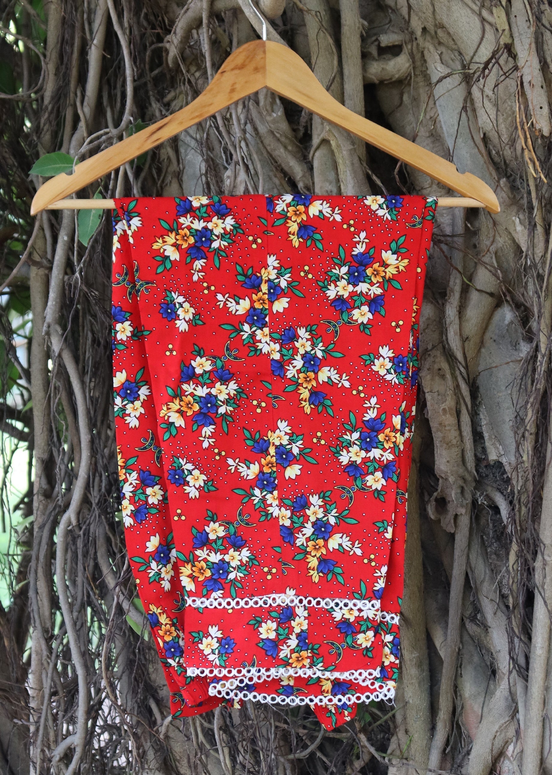 Namal Zara Ltd Co Ord Linen Set Dark Red Floral Women 2pcs