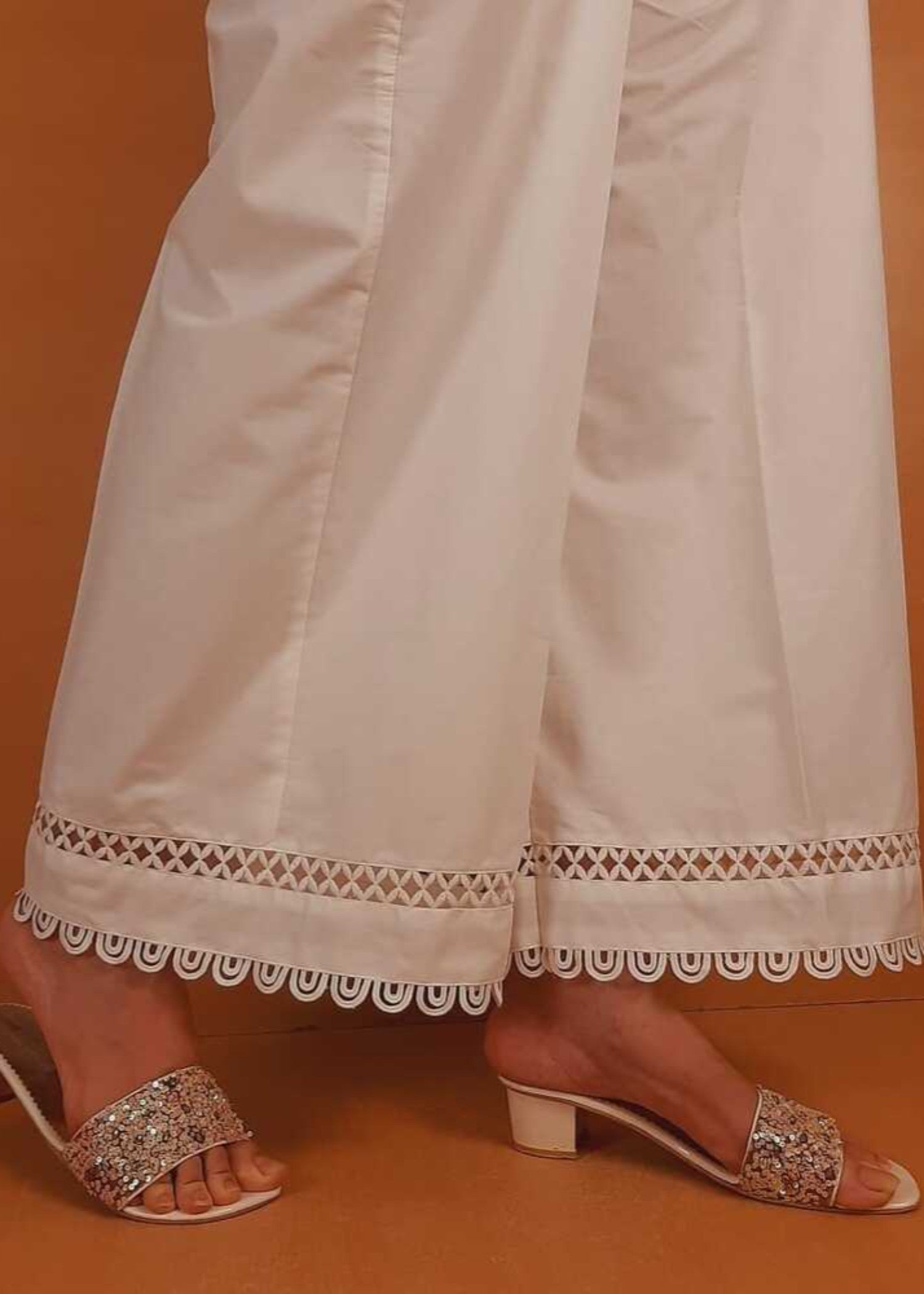 Zardi Laces Embellished Cotton Palazzo White ZT310 Women 1pcs
