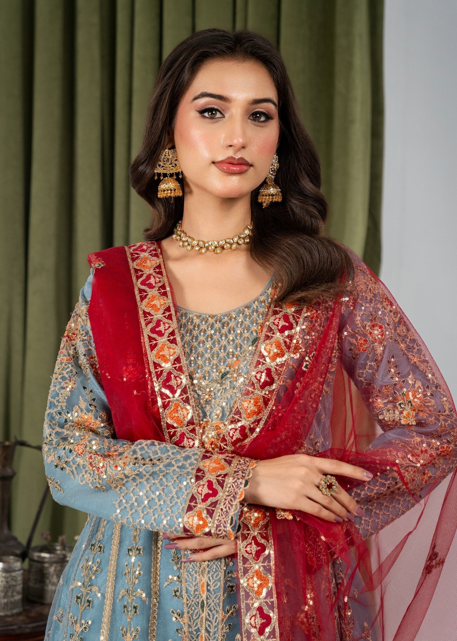 Hkb Officials Arzu Ice Blue & Maroon Maxi Women 3pcs