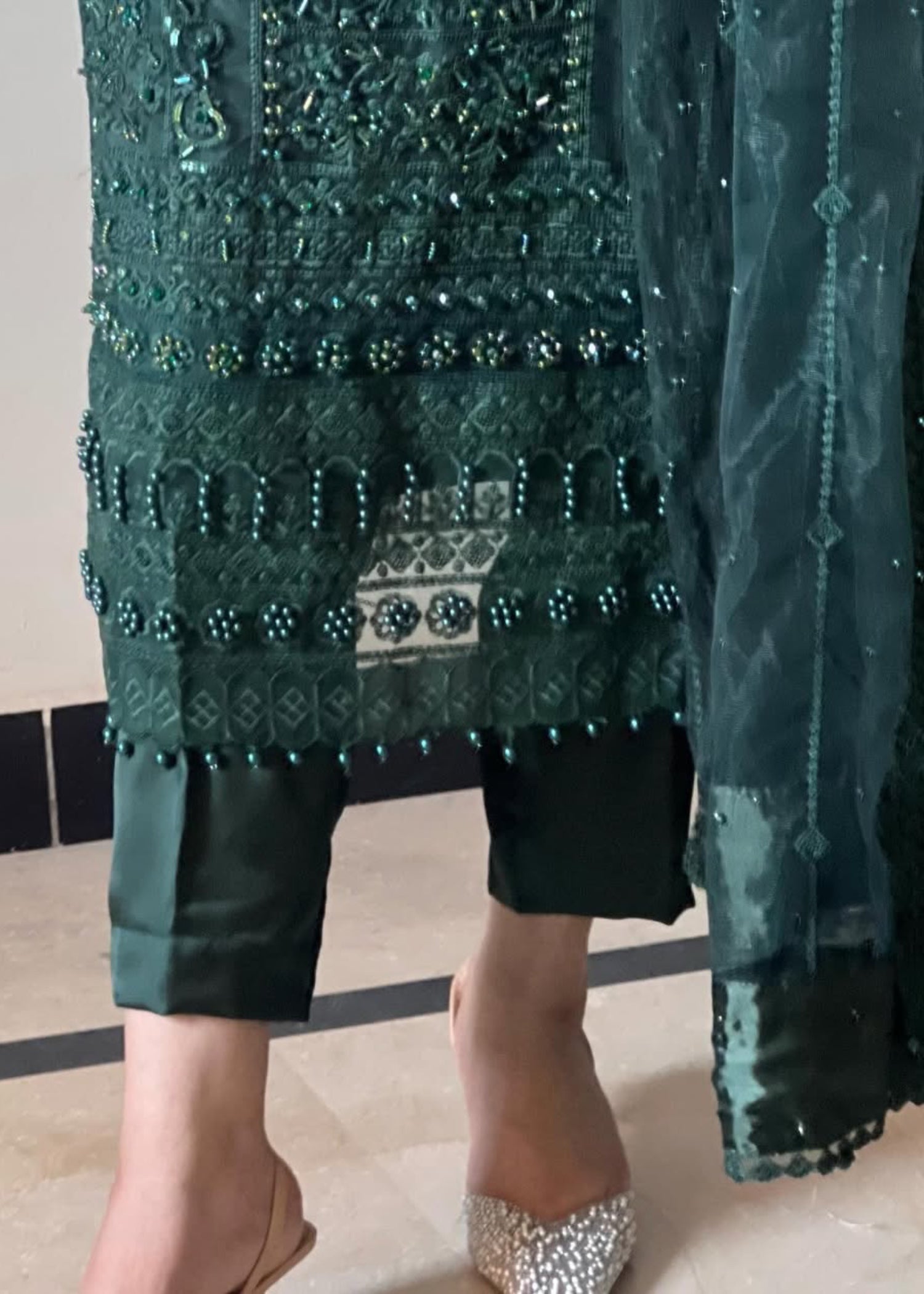 Suits By Sadia Bottle green net Women 3pcs