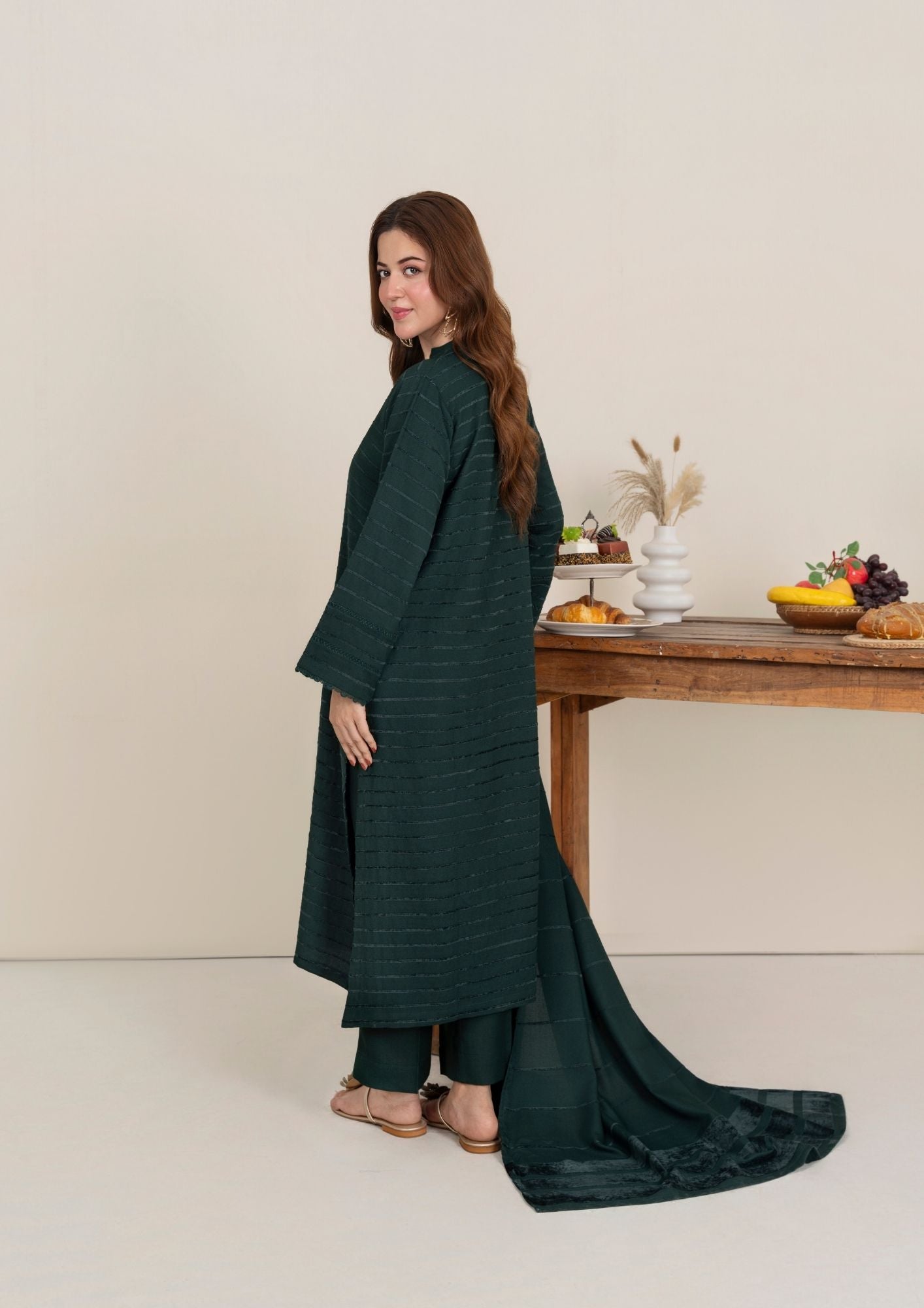 Yolo Pret Alpine Velvet Shirt with Velvet Border Shawl and Plain Trouser AML W25 0013 Women 3pcs