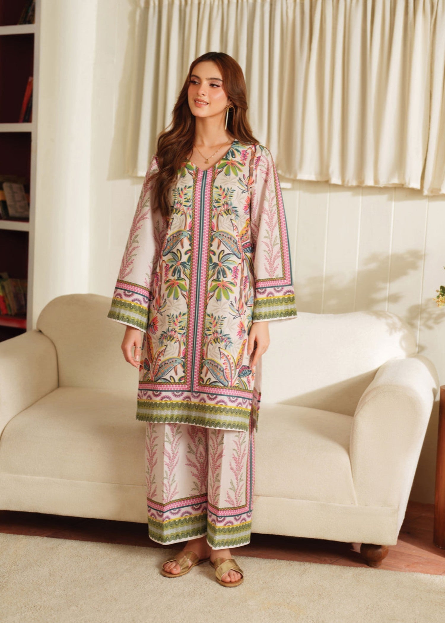 Midway Arts "Ballet – Pastel Charm Shamoze Suit | Elegant Printed Co ord Set" Women 2pcs