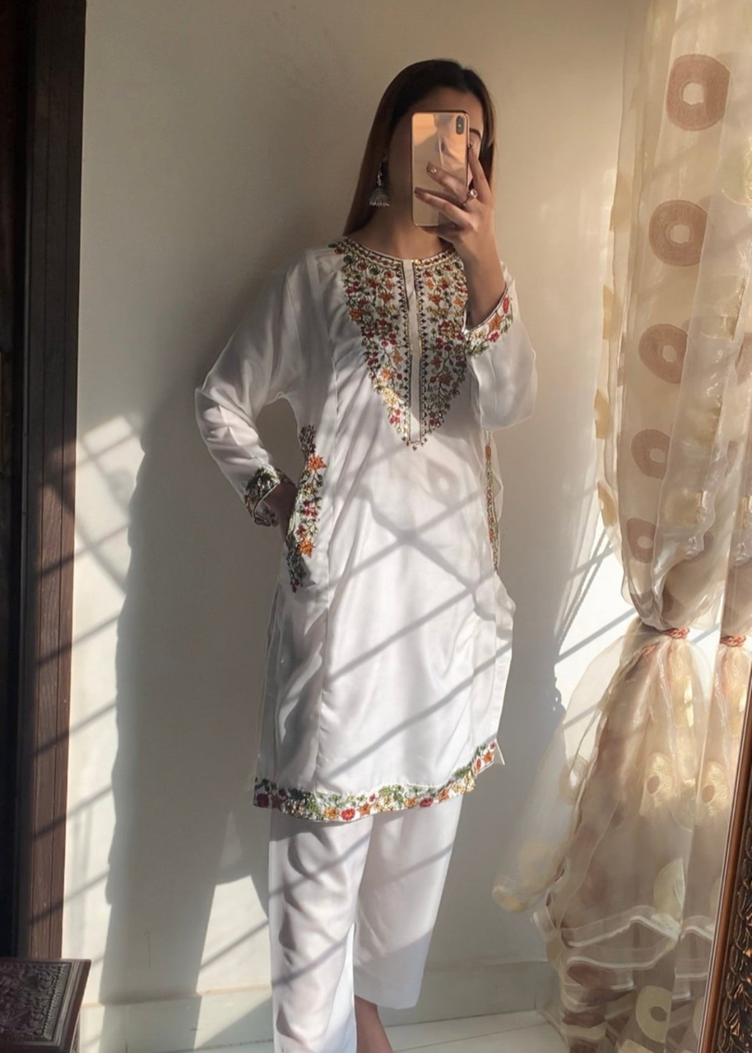 Sajfi Closet Biya White Embroidered Stitched Suit for Women Women 2pcs