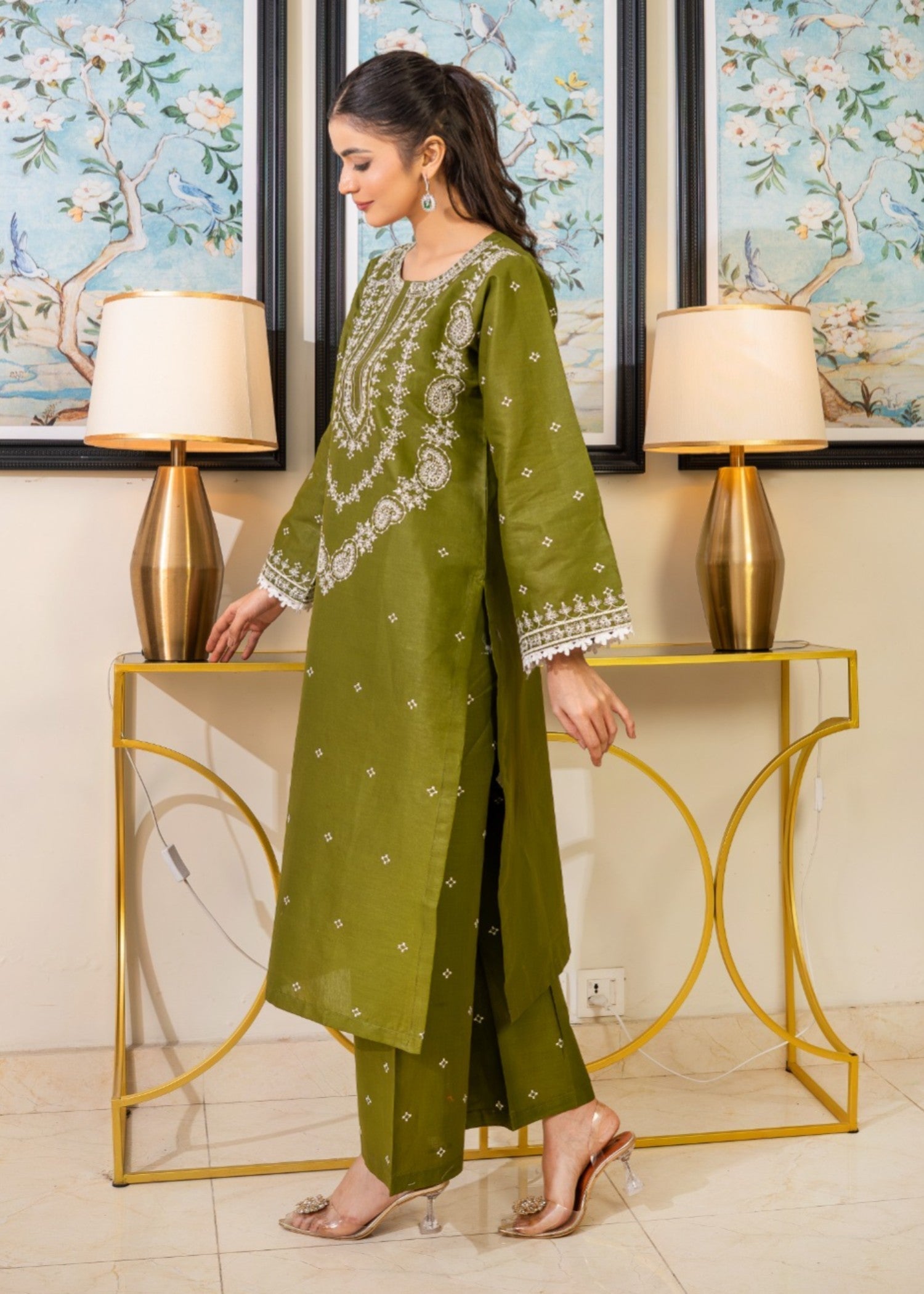 Tehzeeb Libas OLIVE ELEGANCE EMBROIDERED Women 2pcs