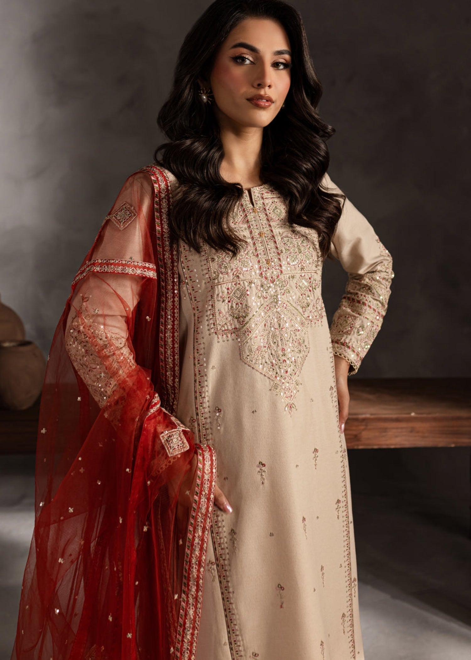 The Turkish Wear Sheen Embroidered Women 3pcs