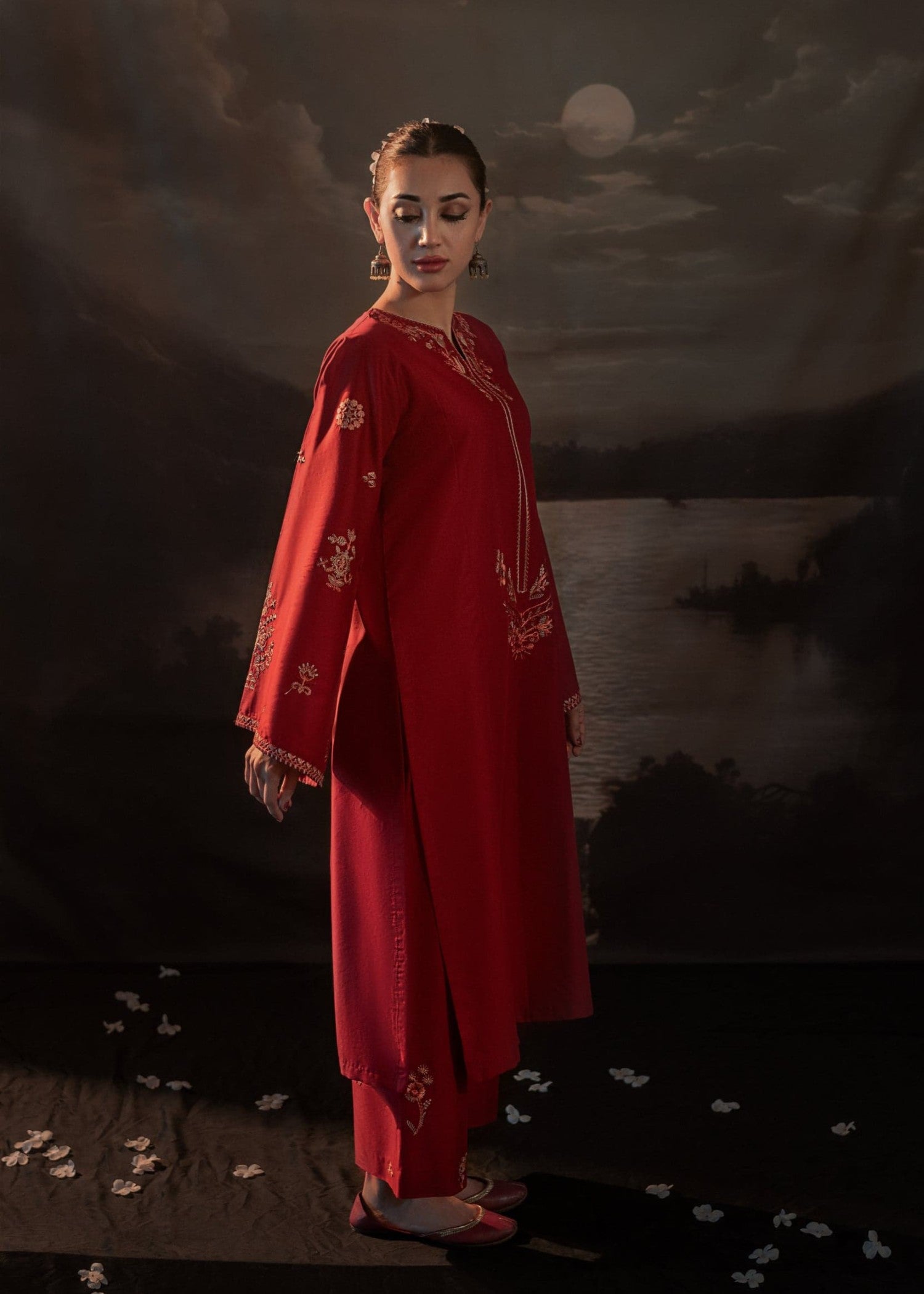 Gulposh Tulip (Embroided ) Red Women 2pcs