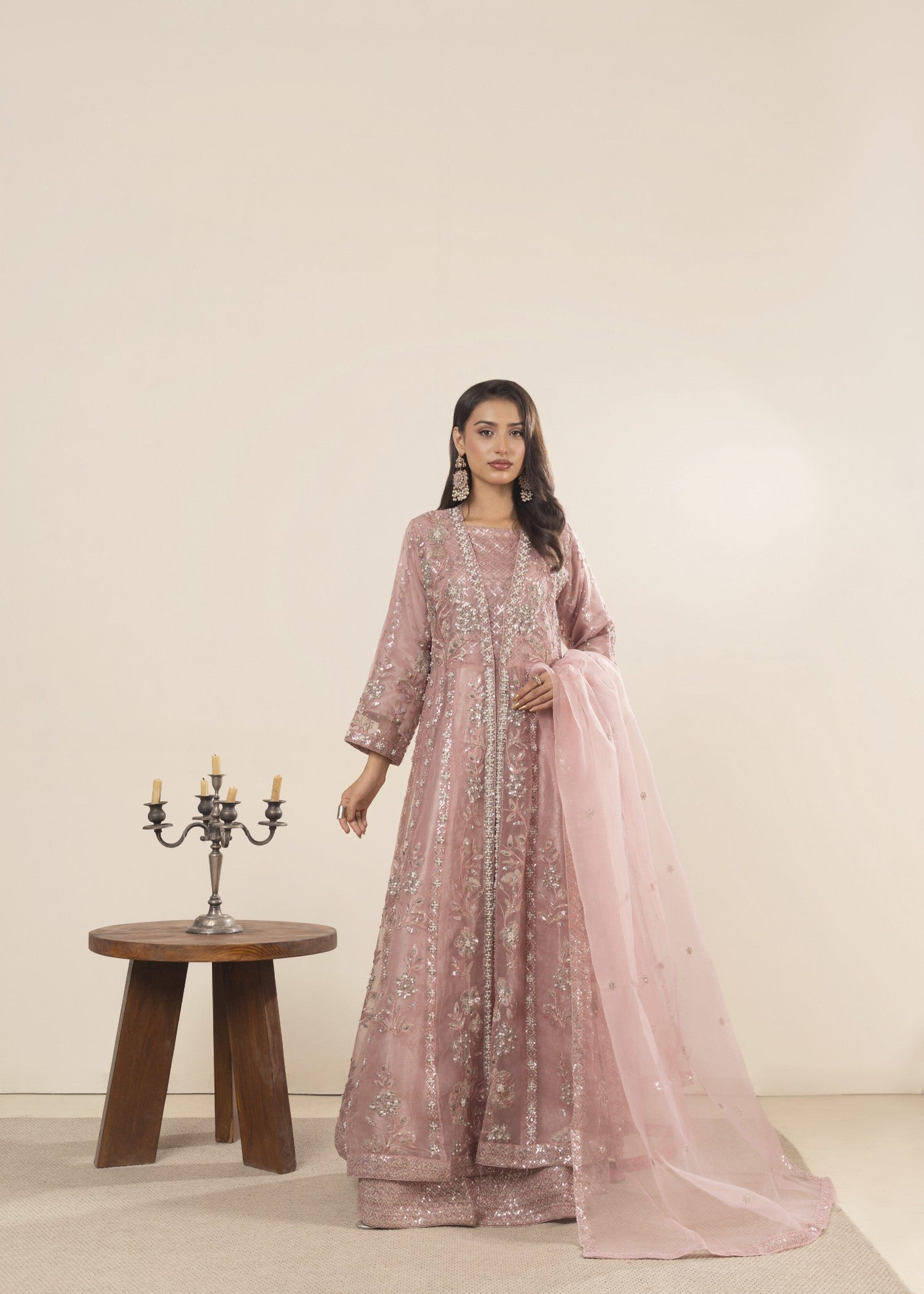 Khubsurat 3800 KH OR Pink Embroidery Pearl Embellishment Gown Women 4pcs