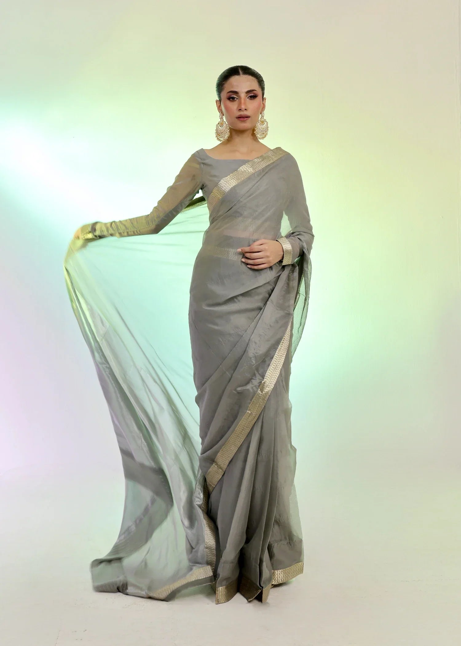 Ripret Silver Banarsi Saree Women 3pcs