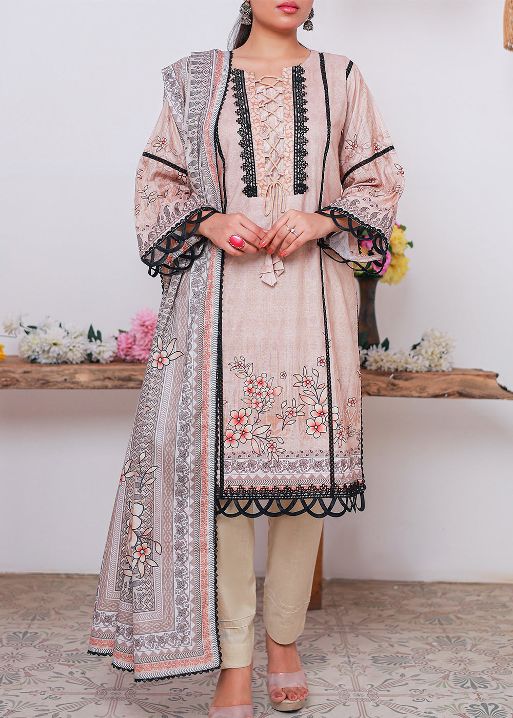 Green Printed lawn stitched suit D1 Women 3pcs