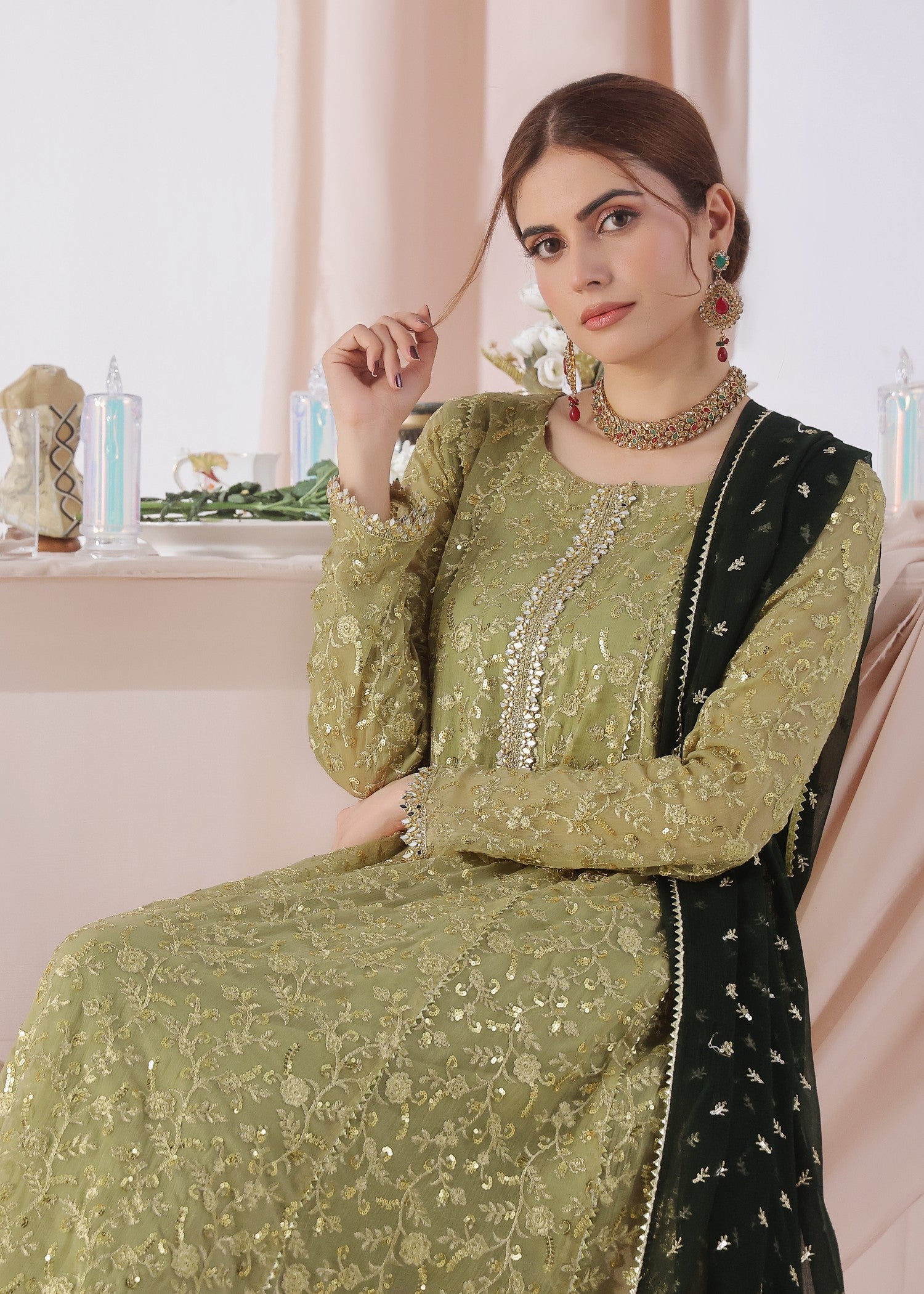 Ayesha Closet Hajra Noor Olive Women 3pcs