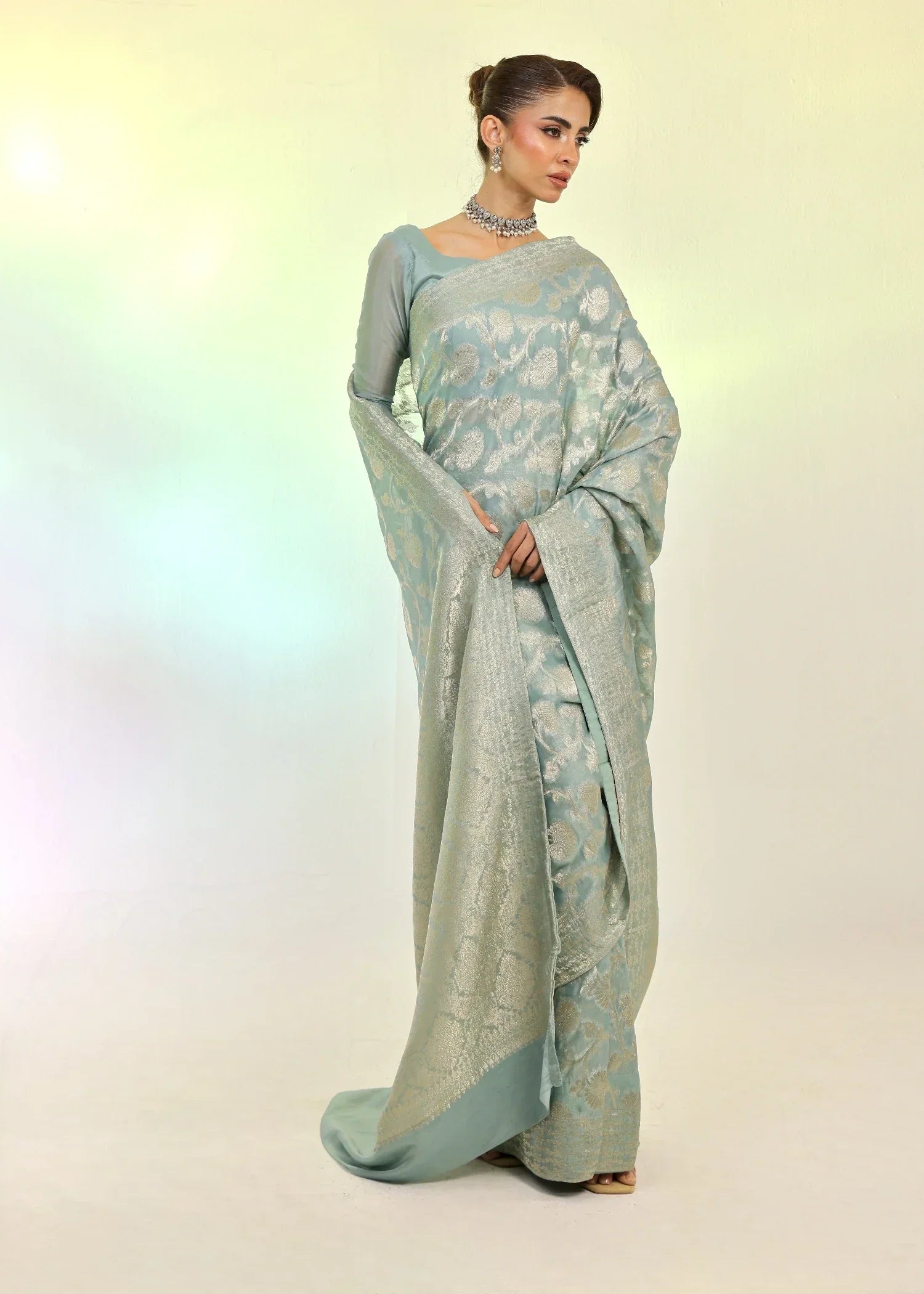 Ripret Mint Banarsi Saree Women 3pcs