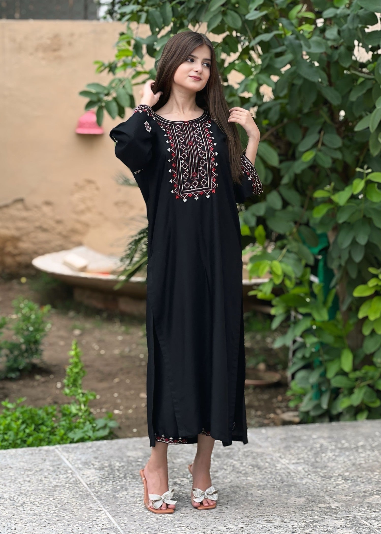 Tehzeeb Libas Midnight Maroon Embroidered Linen Suit Women 2pcs