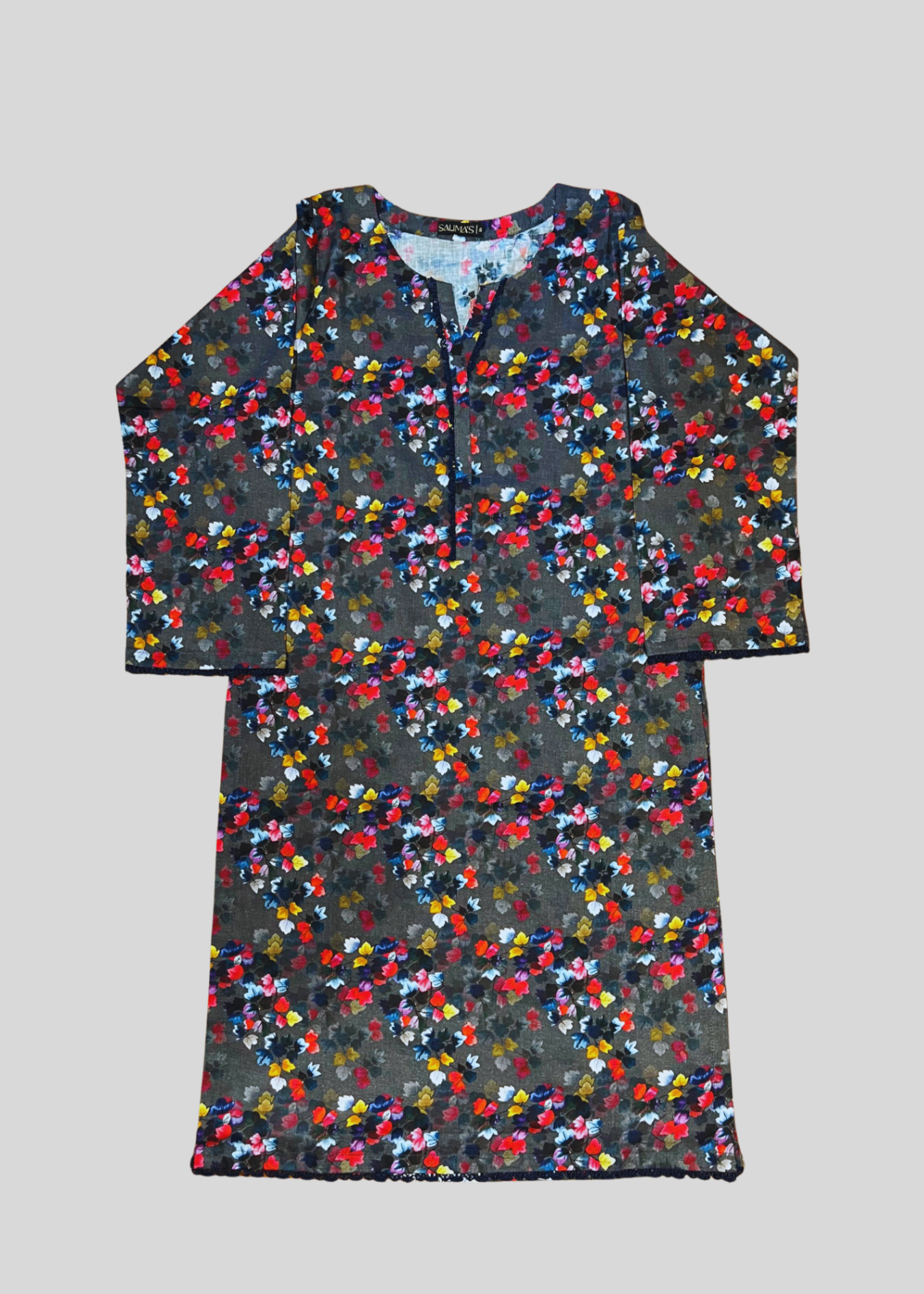 Salimas Lawn Suit – Dark Floral Print Shirt & Trouser Women 2pcs