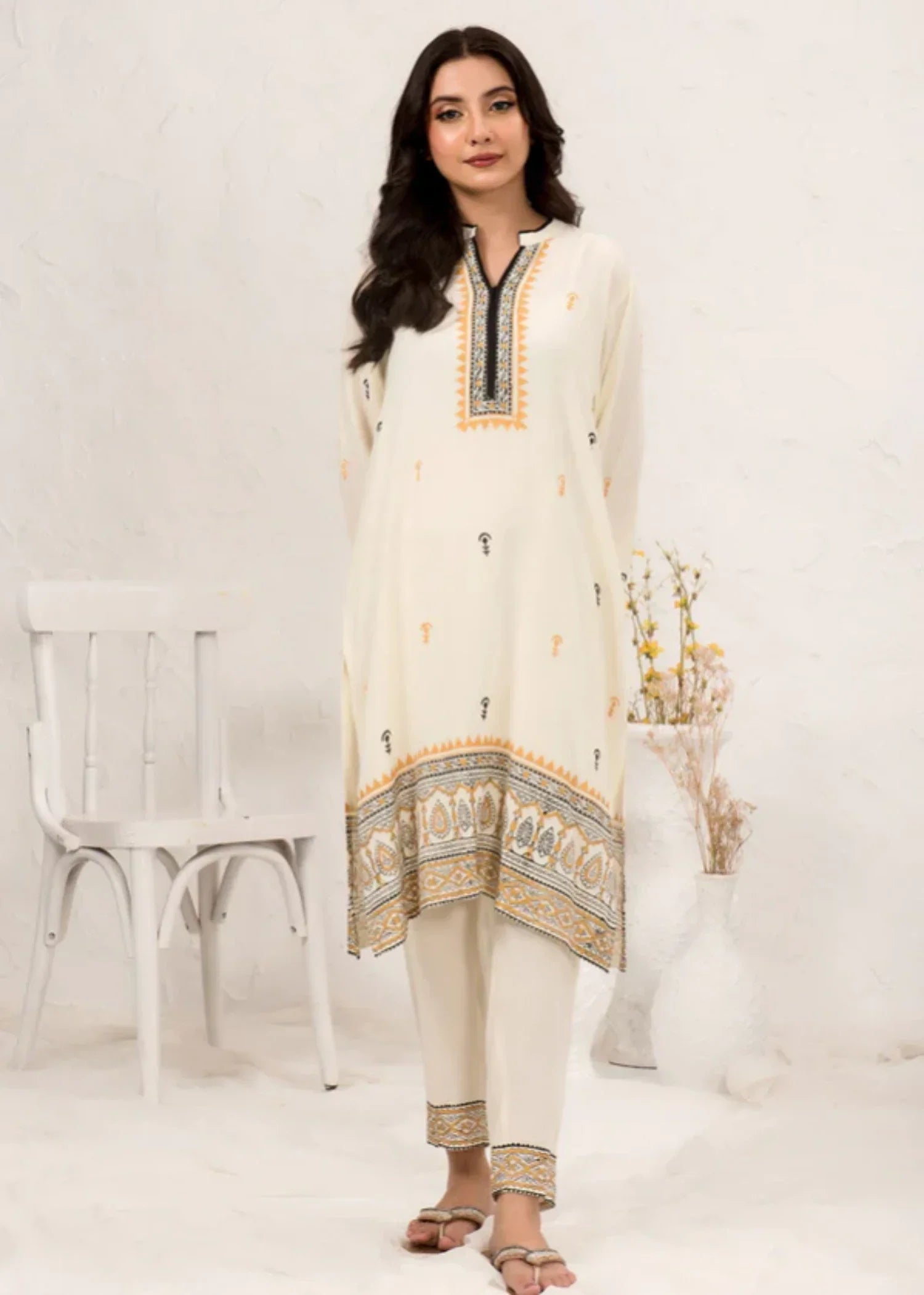 Ochre Cotton Crepe Printed Suit SOLP 14 Women 2pcs