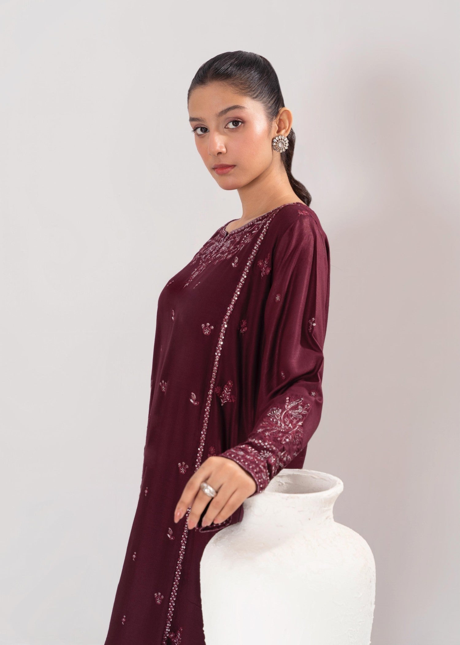 Stylish Collection LARA EMBROIDERED PLUM Women 2pcs