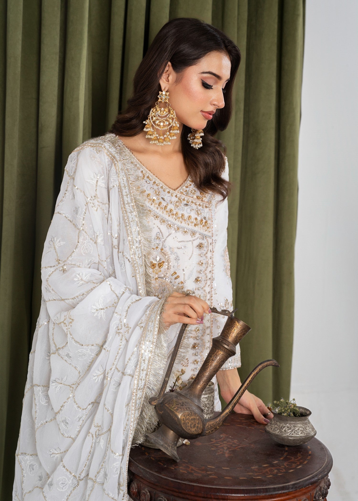 Hkb Officials Beyza White & Gold Angrakha Women 3pcs