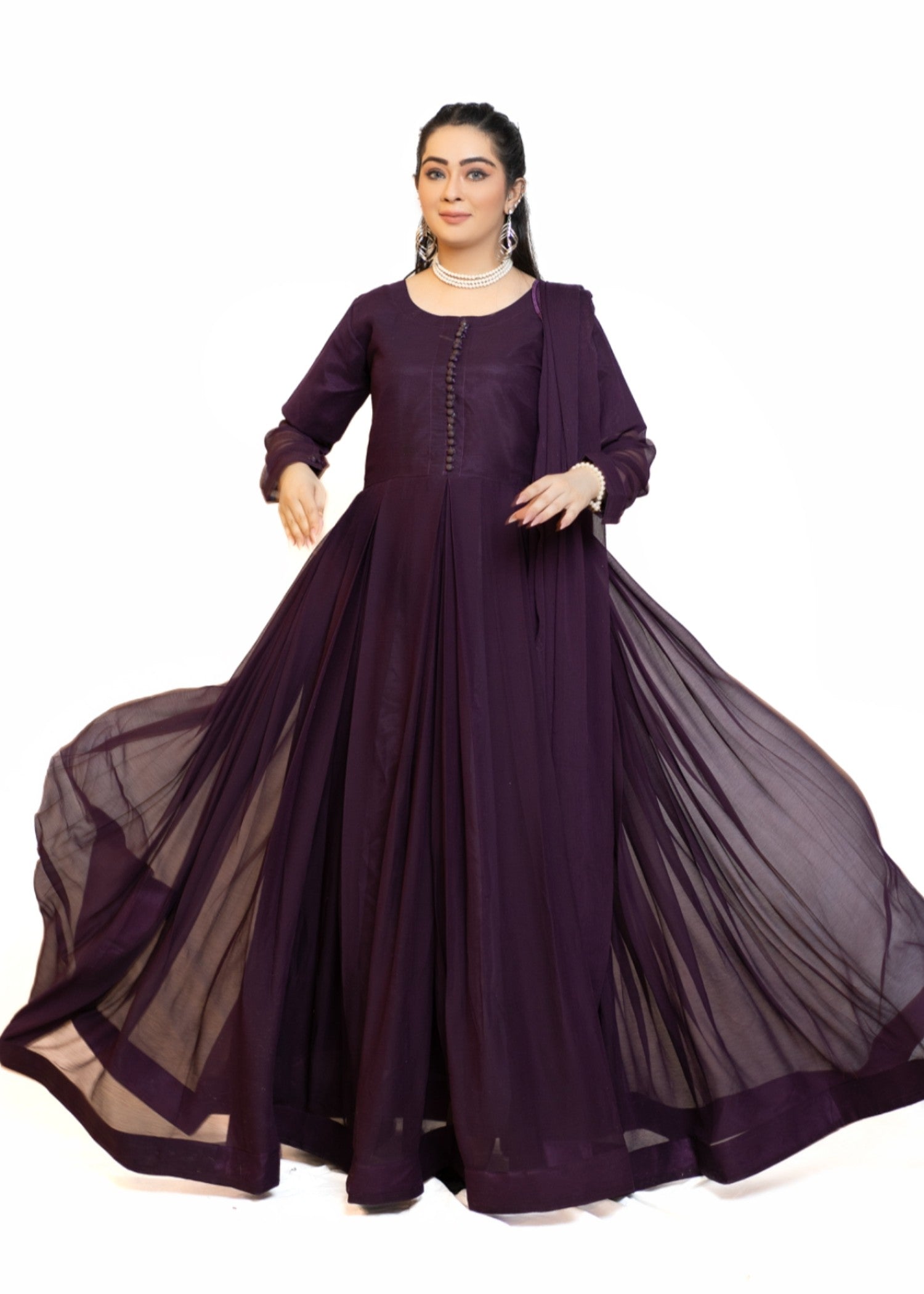 Miss & Mrs Chiffon parpal buton Women 3pcs