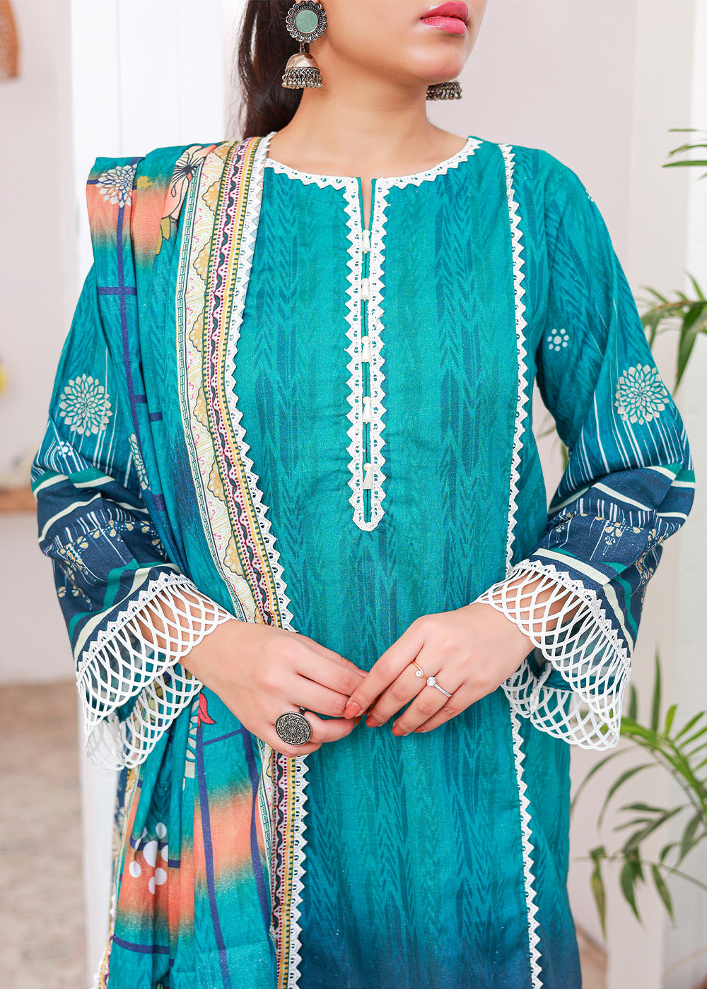 Green Blue Printed stitched lawn suit Women 3pcs
