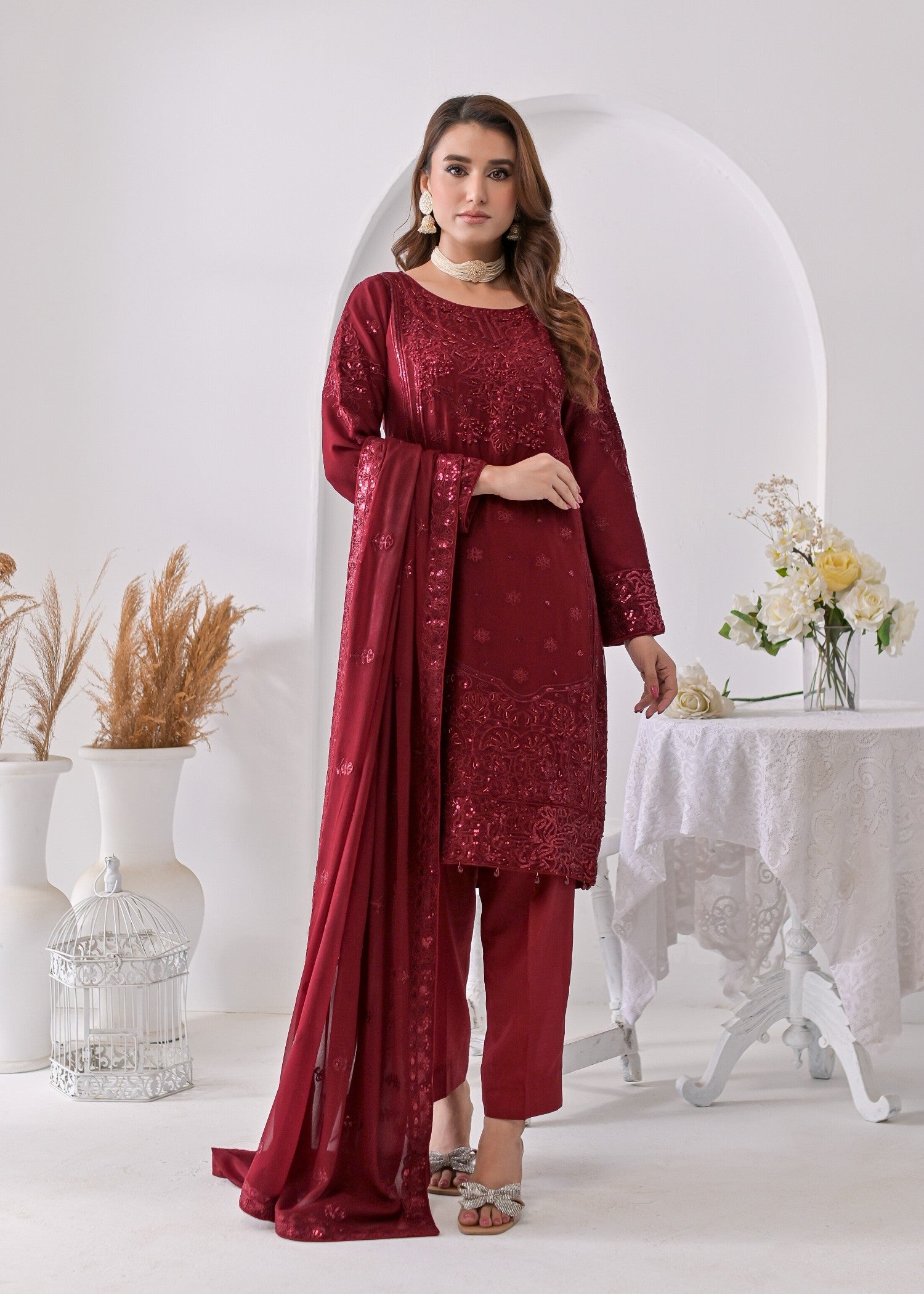 Qasim Anwer By Chandni Bridals LYDIA (MAROON) Women 3pcs