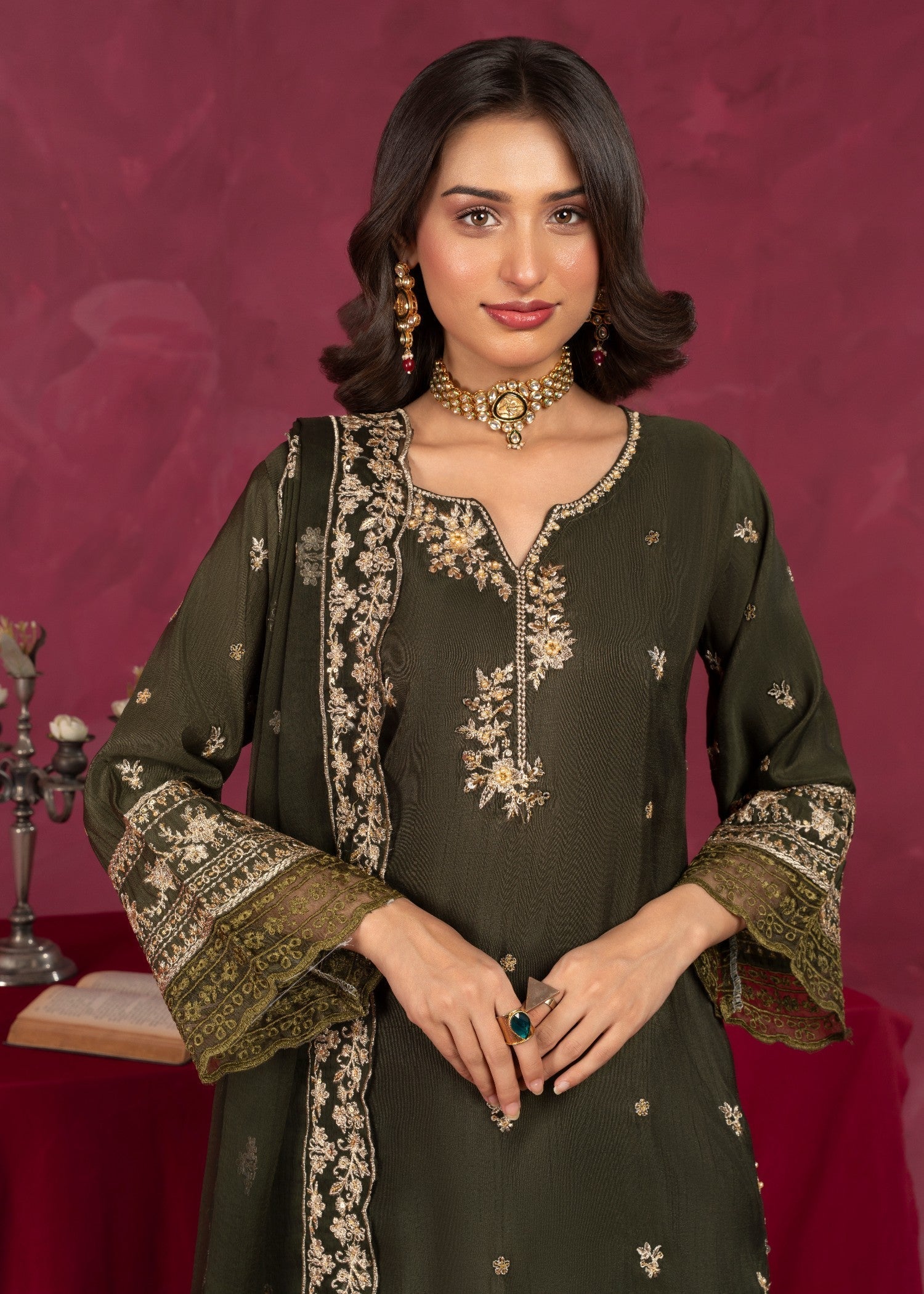 Four Season Boutique JASHAN RAOSILK MHENDI GREEN Women 3pcs