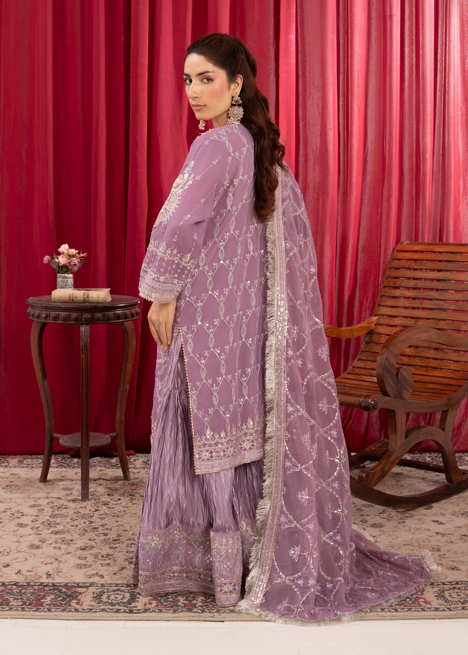 Four Season Boutique SAJAL CRUSH PLAZZO MAUVE Women 3pcs