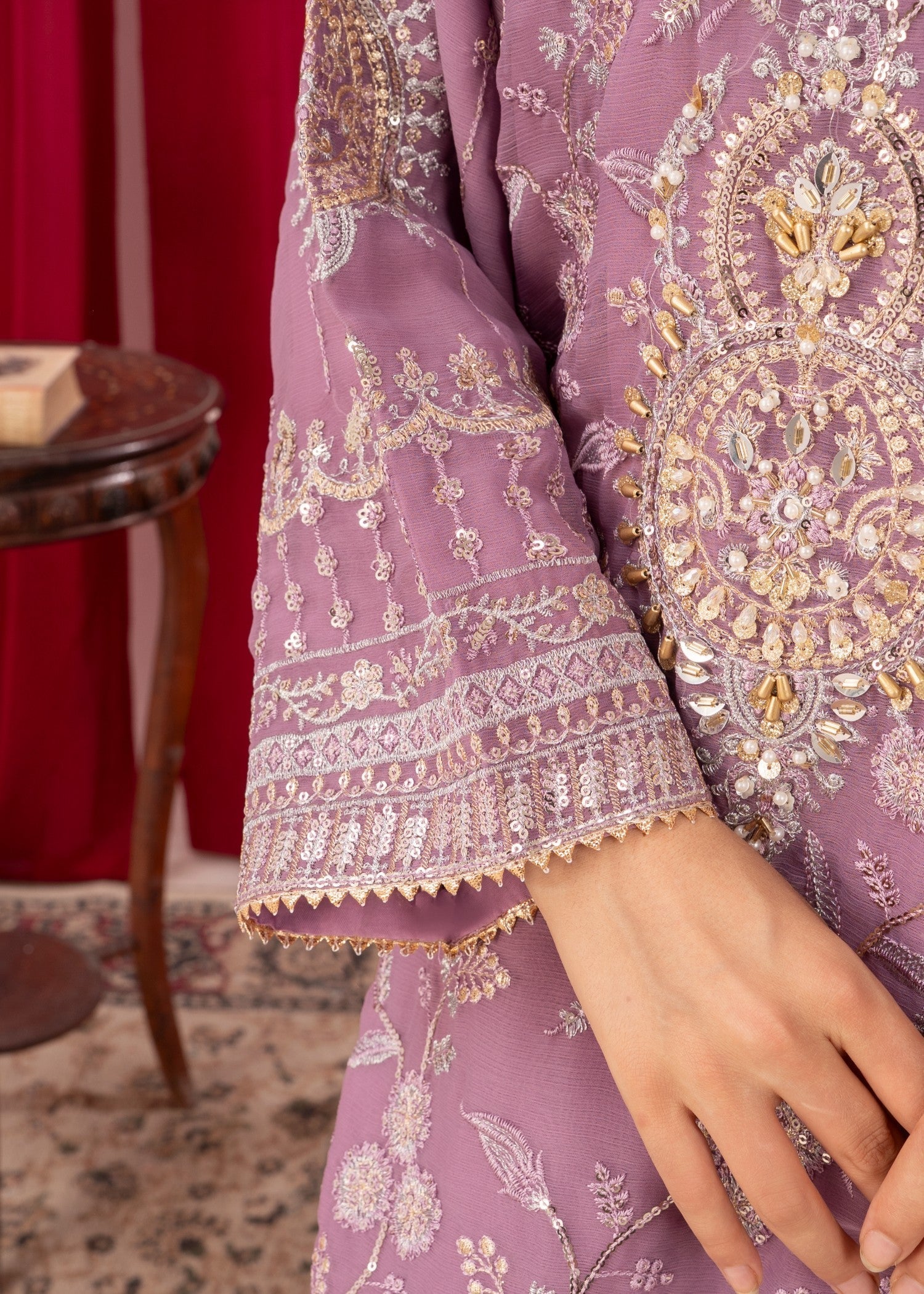 Four Season Boutique SAJAL CRUSH PLAZZO MAUVE Women 3pcs