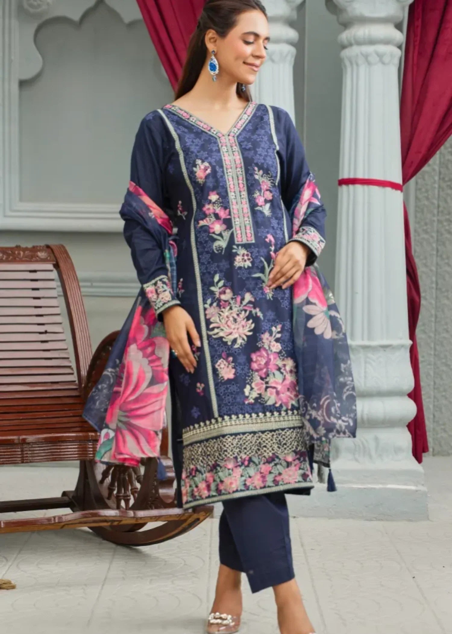 Designer Rack cotton blue embraided Women 3pcs